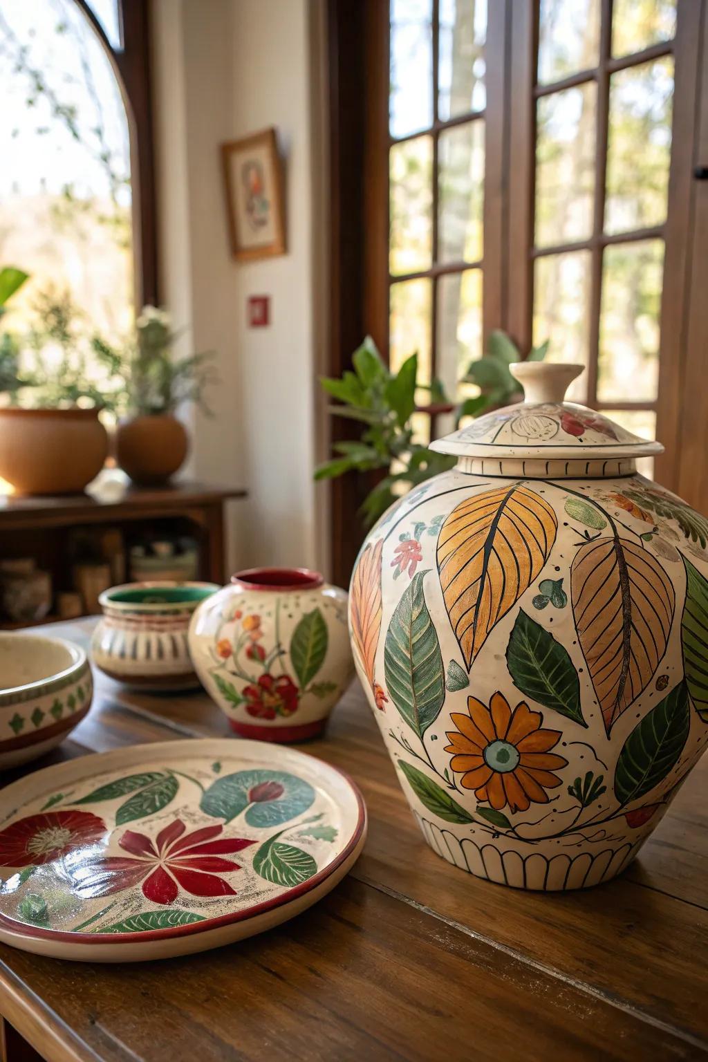 Nature-themed ceramics introduce a breath of fresh air inside.