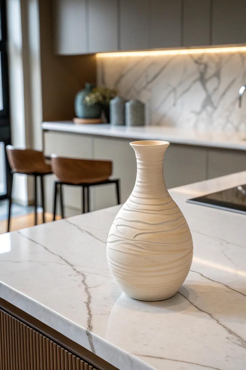 A sleek ceramic vase complements a minimalist decor scheme.