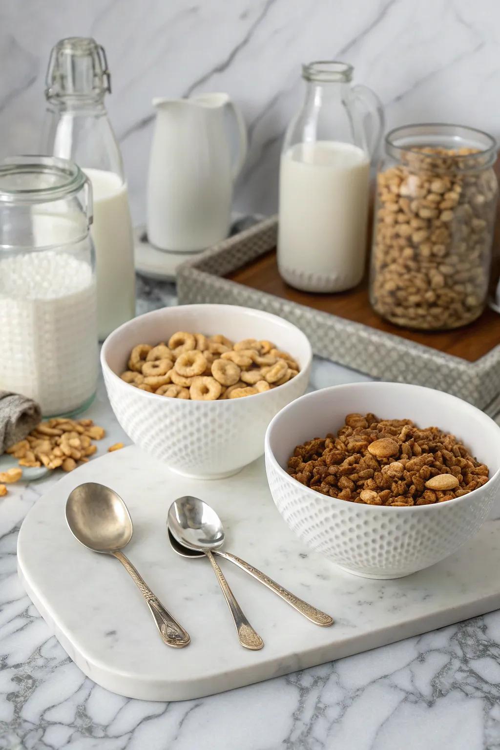 Matching items make your cereal station feel complete.