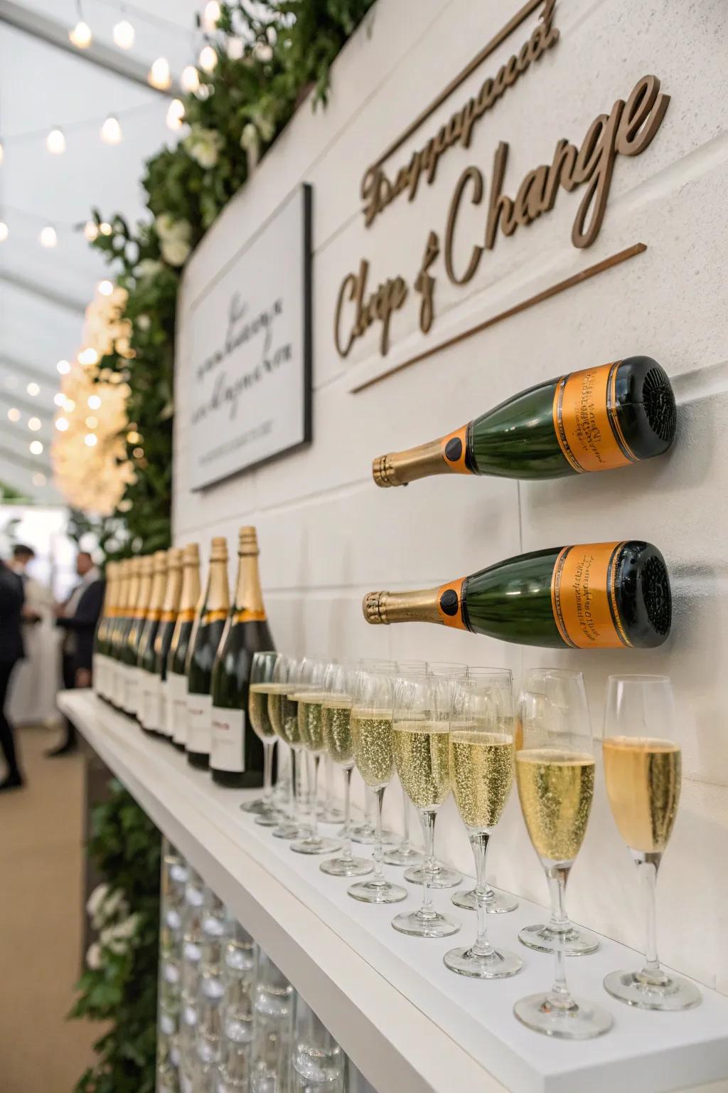 Tailored signage enhances this sparkling wine station with distinctiveness.