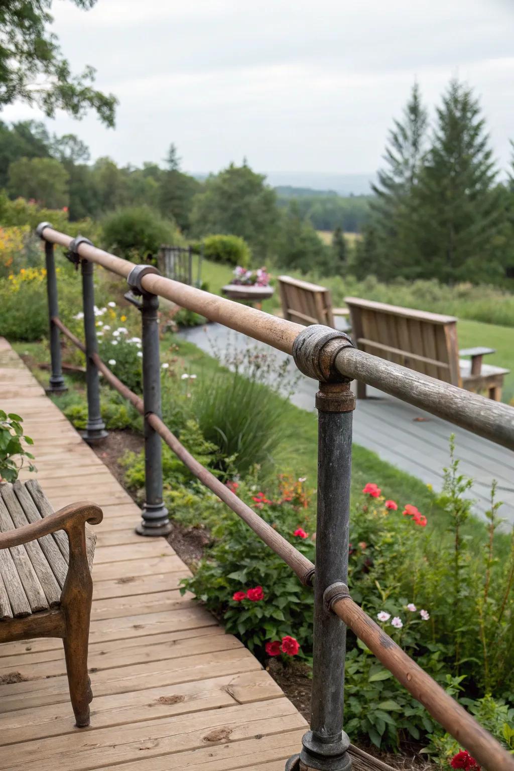 Reclaimed materials can fashion a distinctive and eco-friendly deck railing.