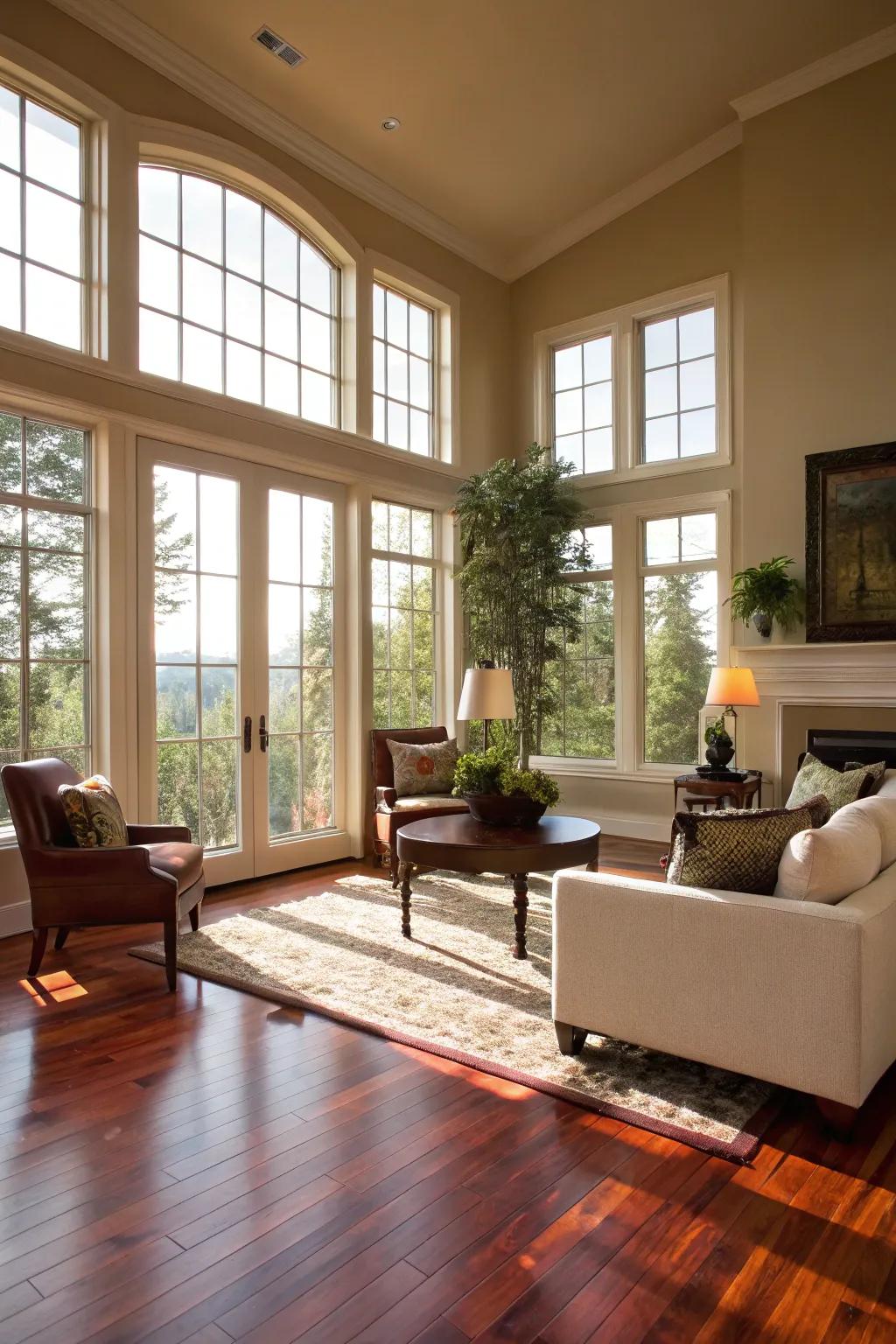 Sunlight accentuates the elegance of sienna flooring.