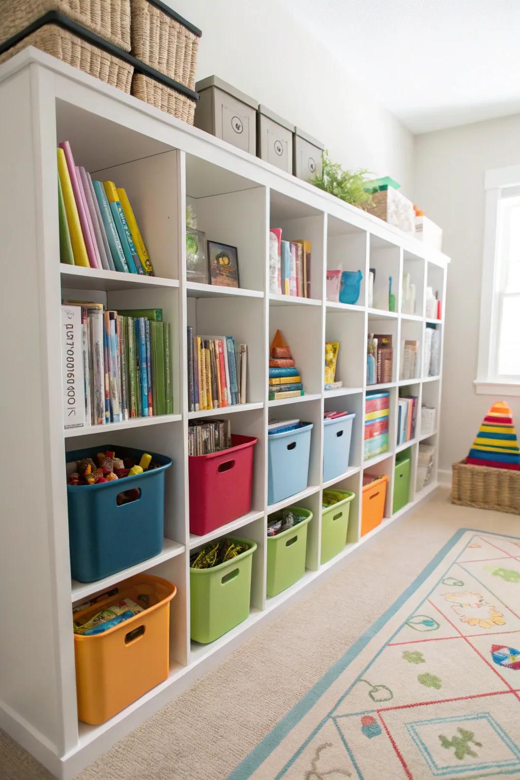 Cube shelves provide versatile and neat storage solutions.