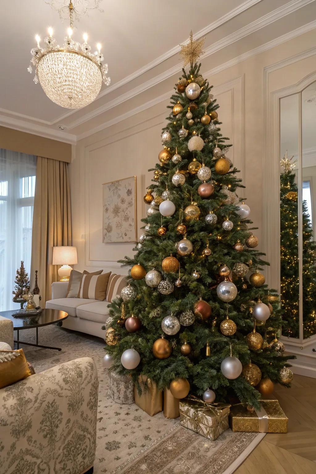 A glamorous metallic sphere tree that dazzles with festive elegance.