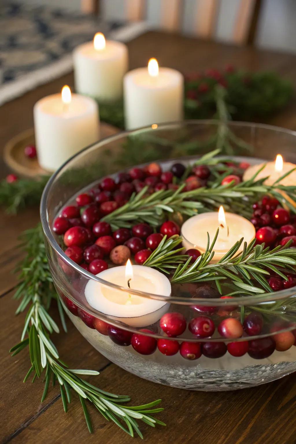 Floating candles craft an enchanting centerpiece, suffused with a touch of magic.