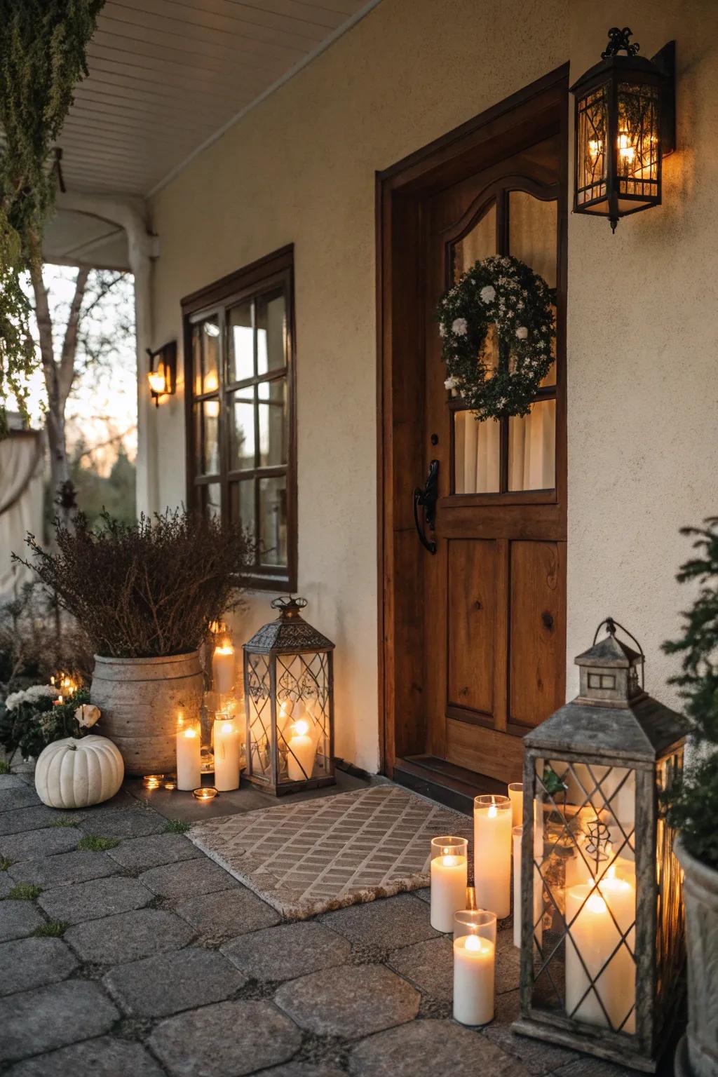 Lighters and luminaries fashion a hospitable and comfortable ambiance.