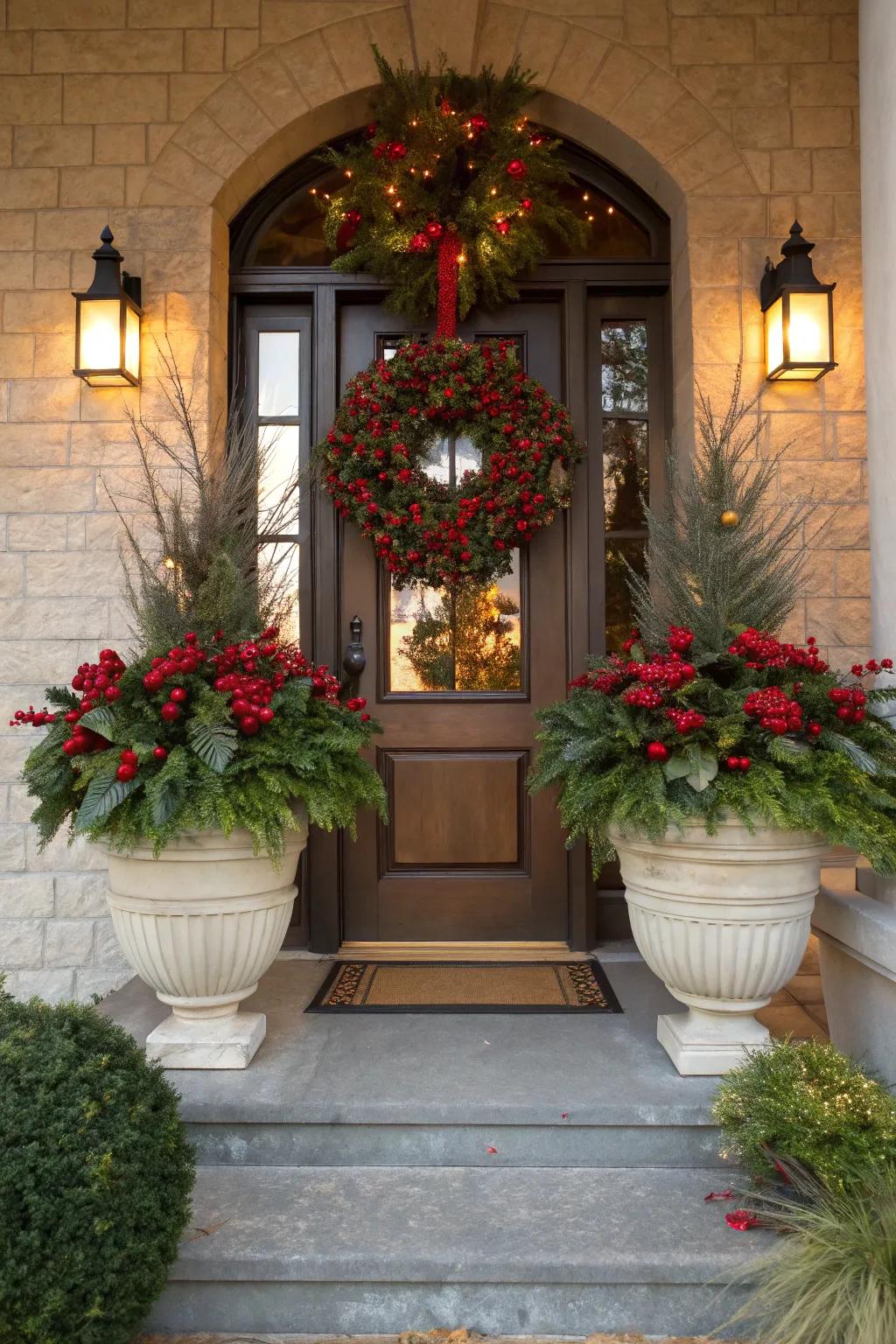 Wreaths unify the complete porch ornamentation.