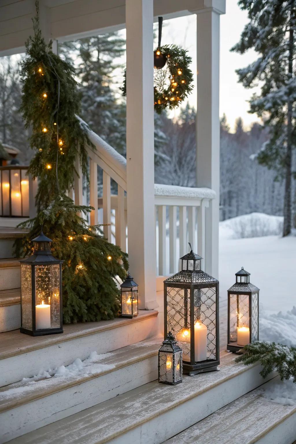 Lanterns provide a cozy, classic appeal.