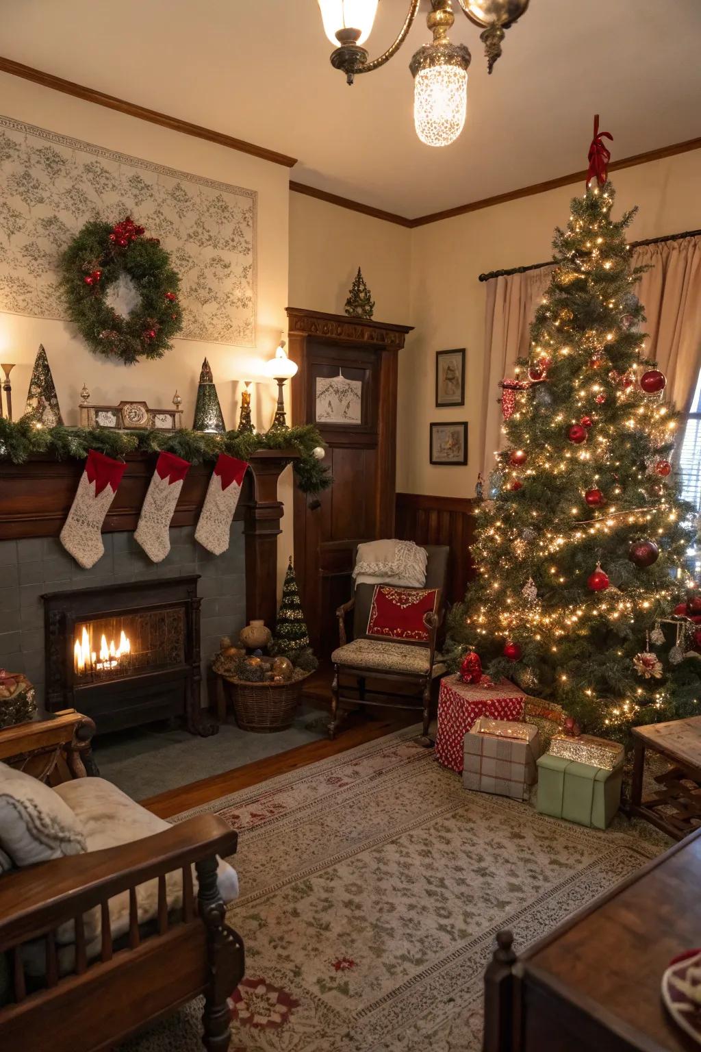 Retro allure with nostalgic Christmas decorations.