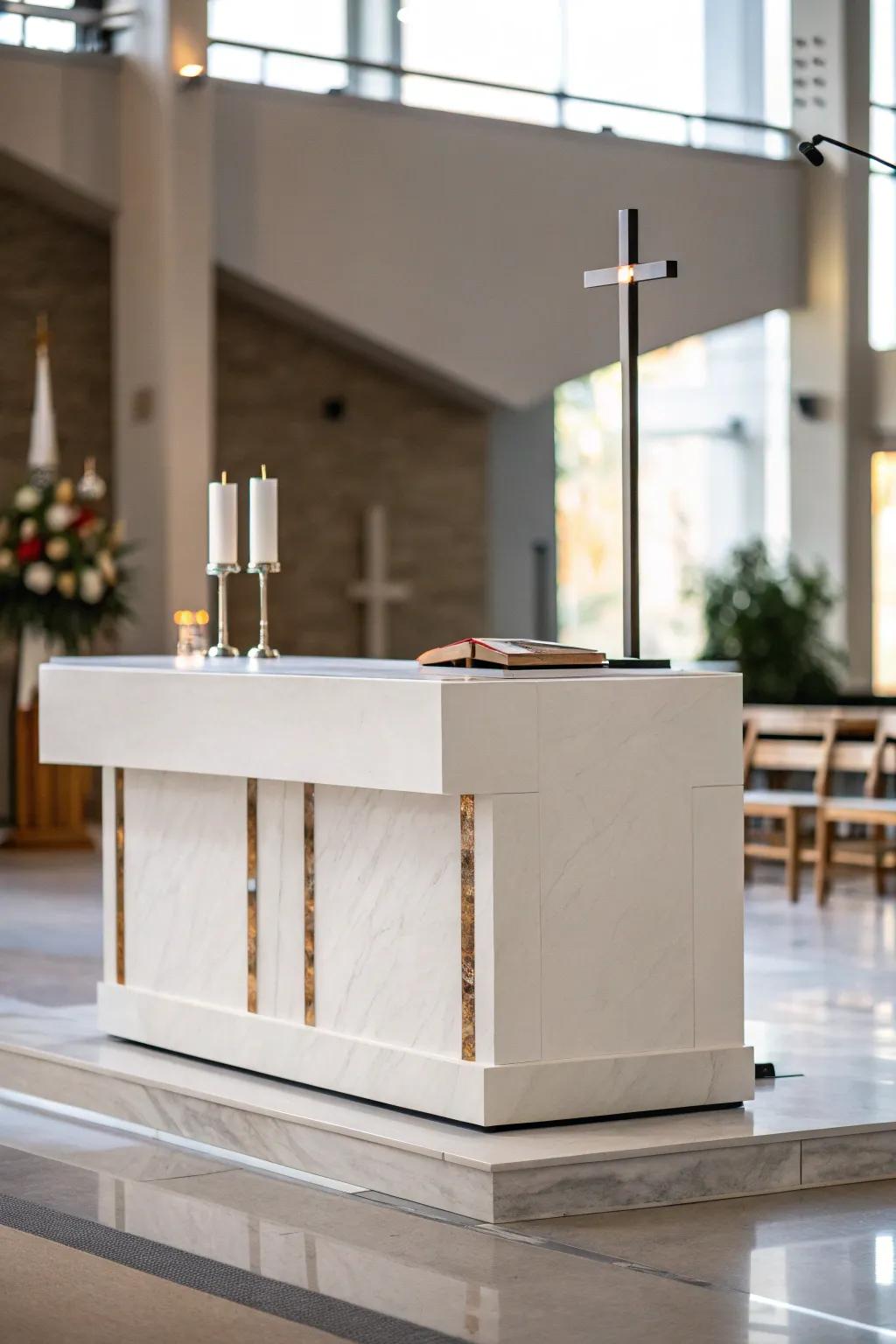 A minimalist altar with clean lines, providing a contemporary and calming space.