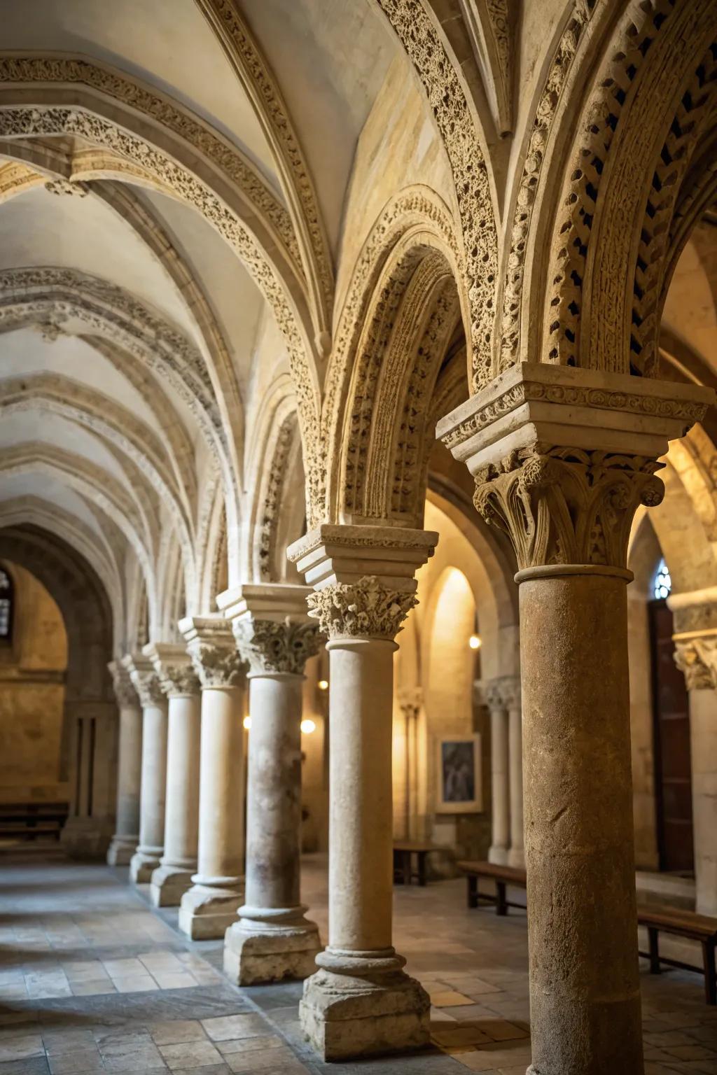 Architectural features narrating the building's historical saga.