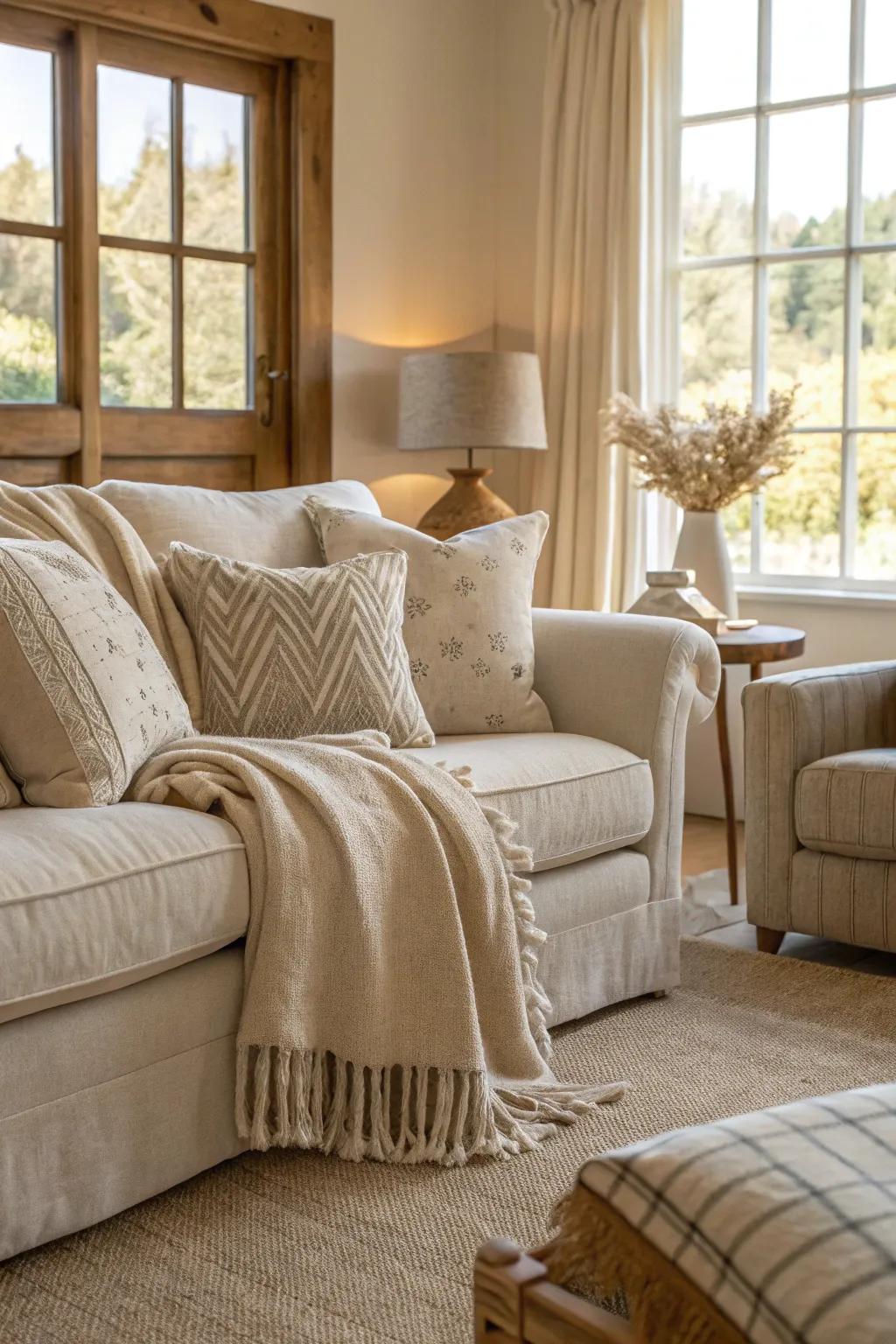 A living space enhanced by the elegance of linen fabrics.