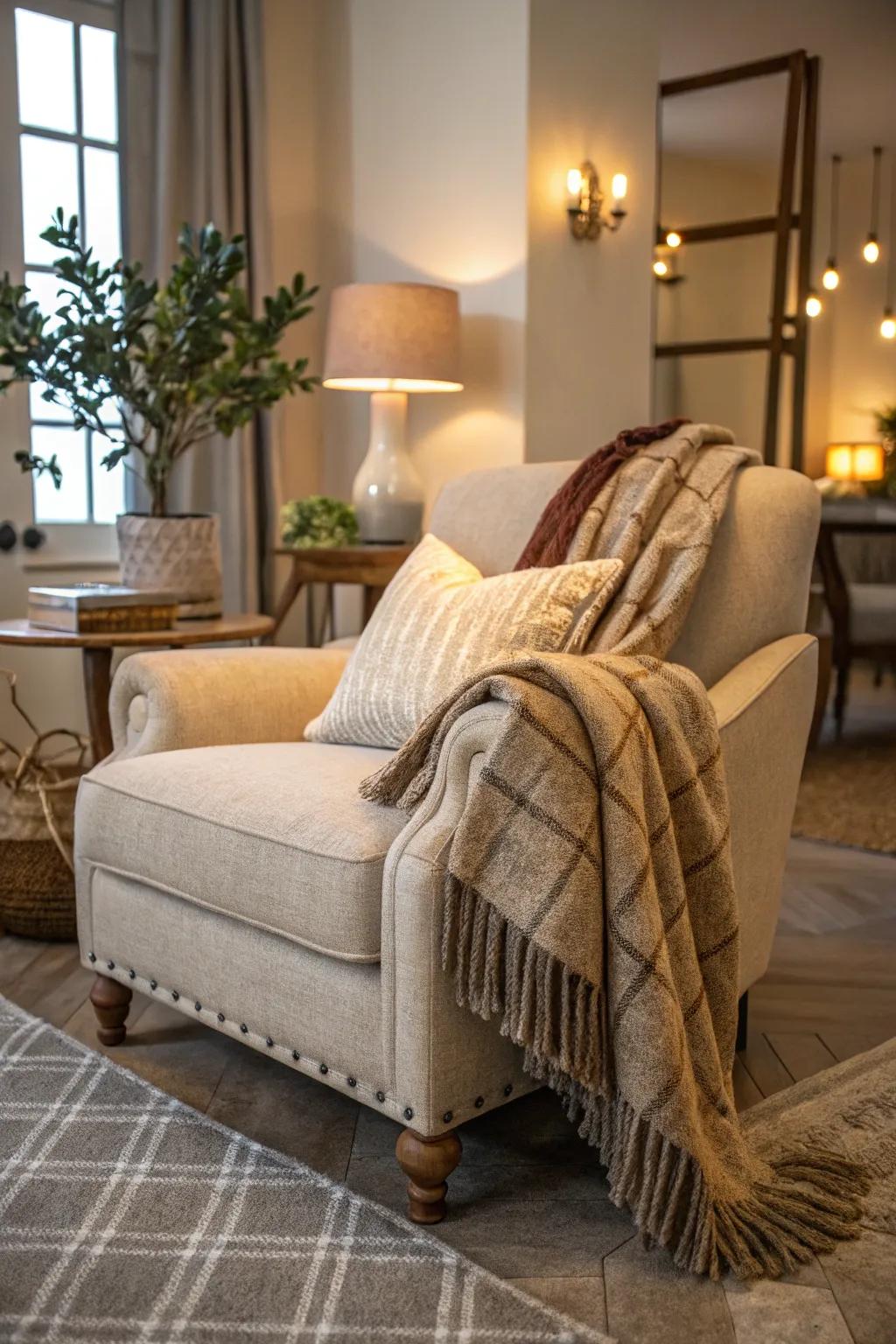 Comfortable seating is essential for a welcoming seaside country setting.