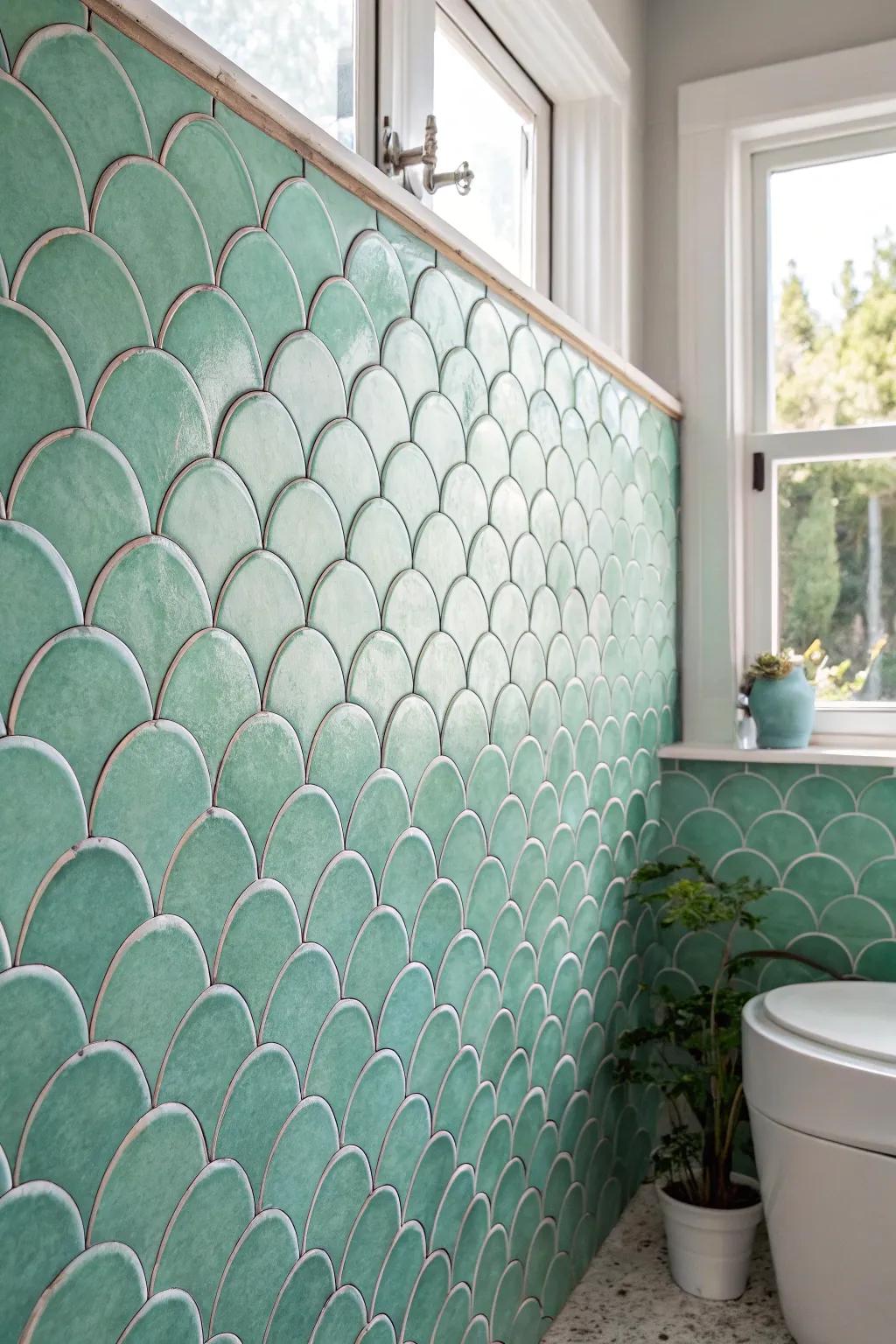 Scallop tiles bring a hint of the sea's treasures into your bathroom.