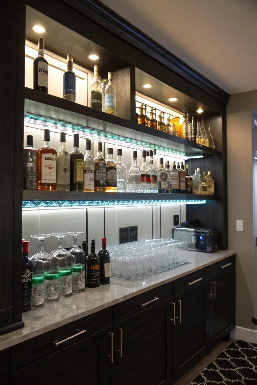 Smart lighting makes for a warm, welcoming vibe.
