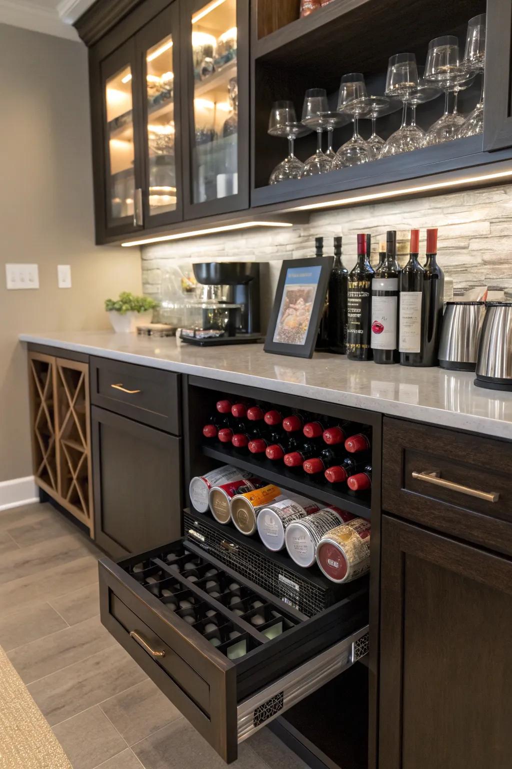 Efficient storage options ensure your bar space stays organized and clutter-free.