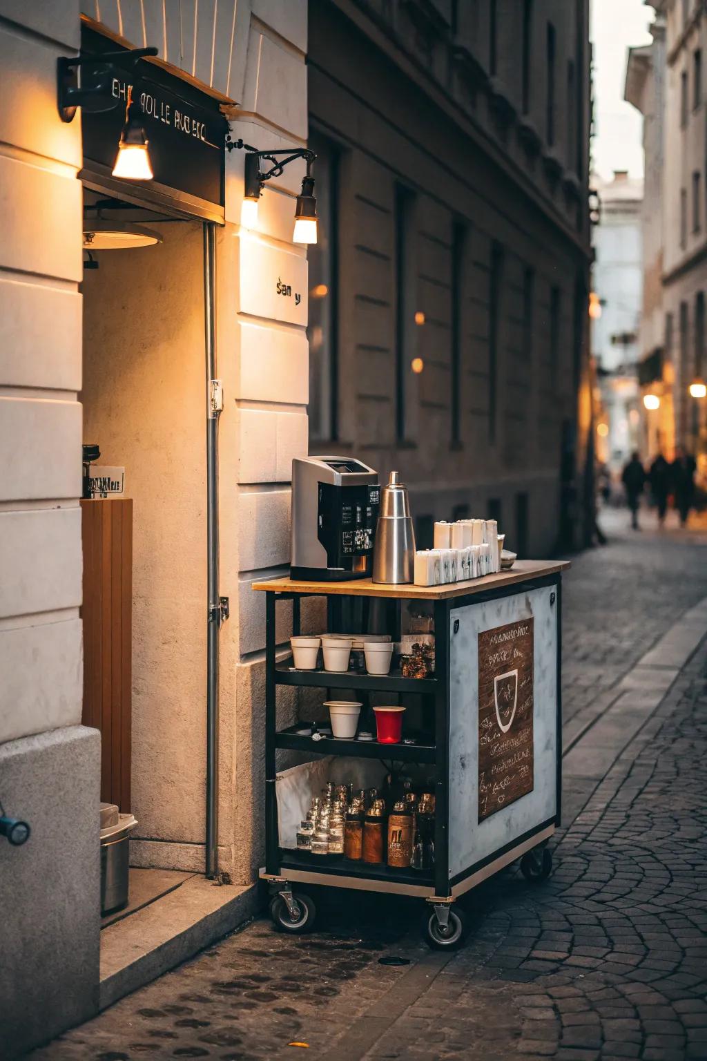 A small coffee cart that's great for small spaces.