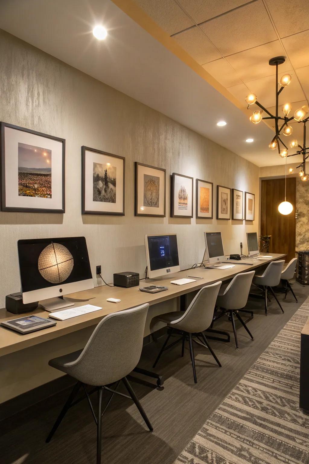 A computer area saturated in ambient lighting that establishes the ideal atmosphere.