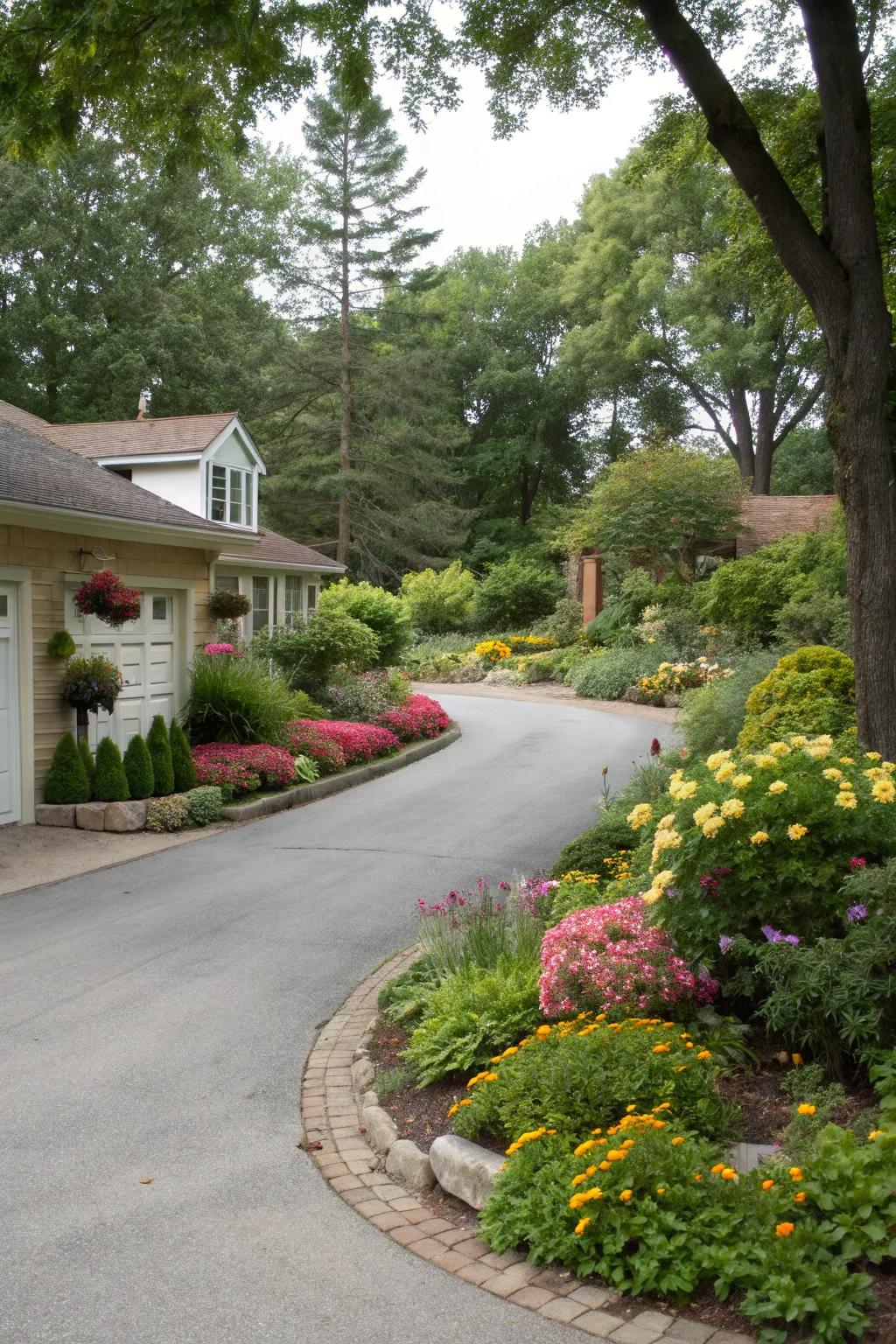 Integrated gardens adding a hint of nature to the driveway.