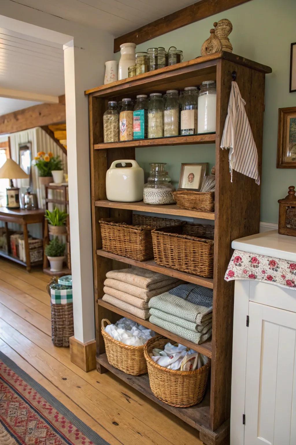 Open shelving is ideal for displaying antique treasures.