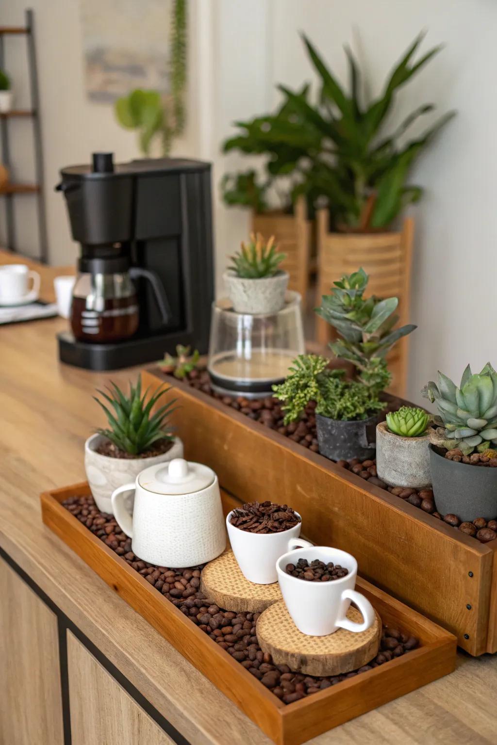 Plants contribute a refreshing element to your coffee corner.