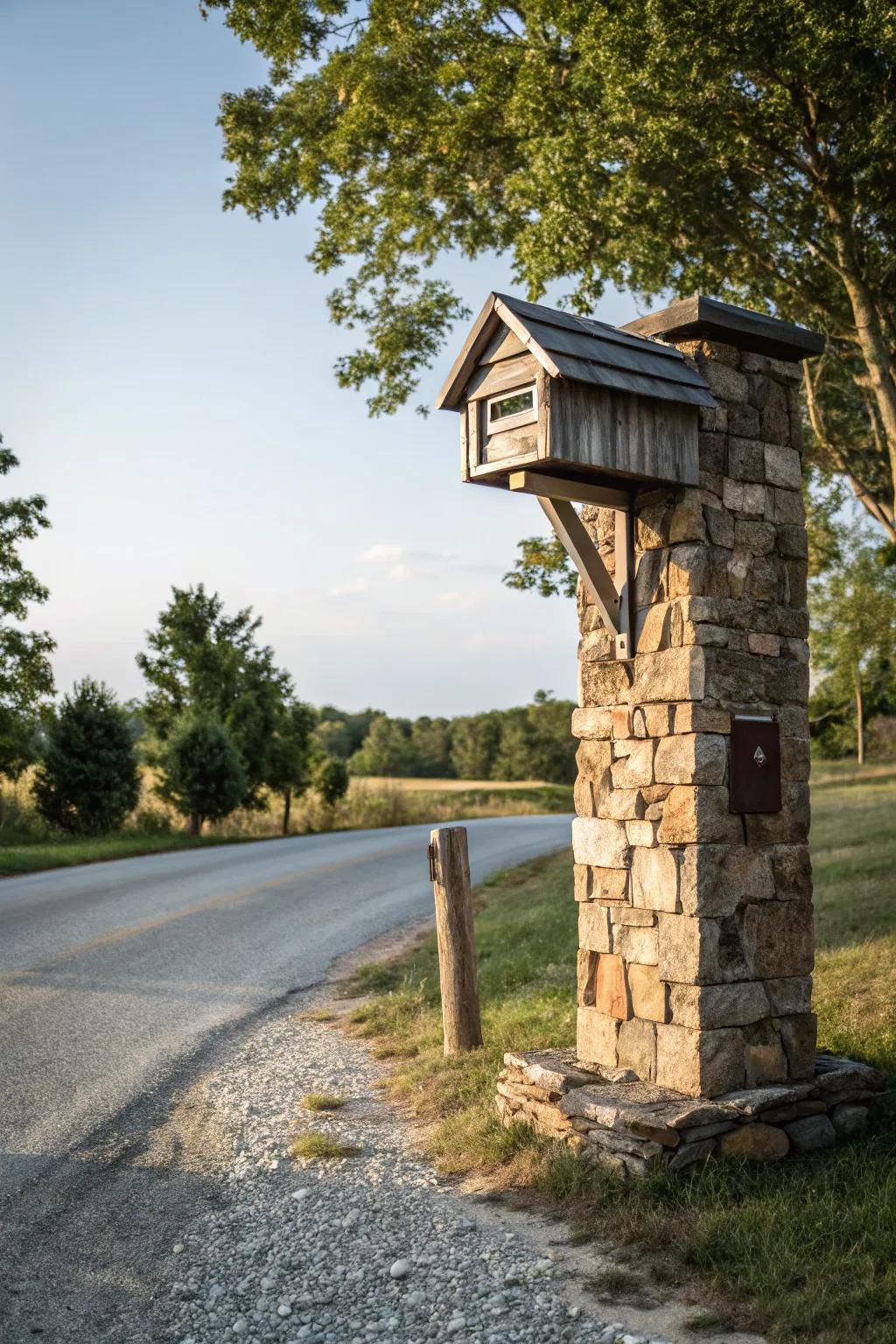 Stone and wood provide an ageless and robust mailbox design.