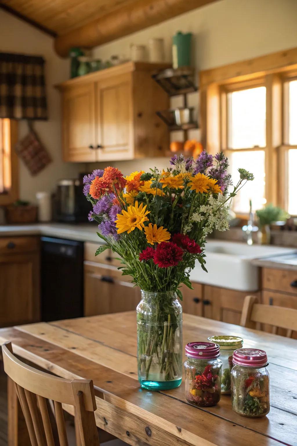 Meadow blooms introduce the lively essence of the countryside indoors.
