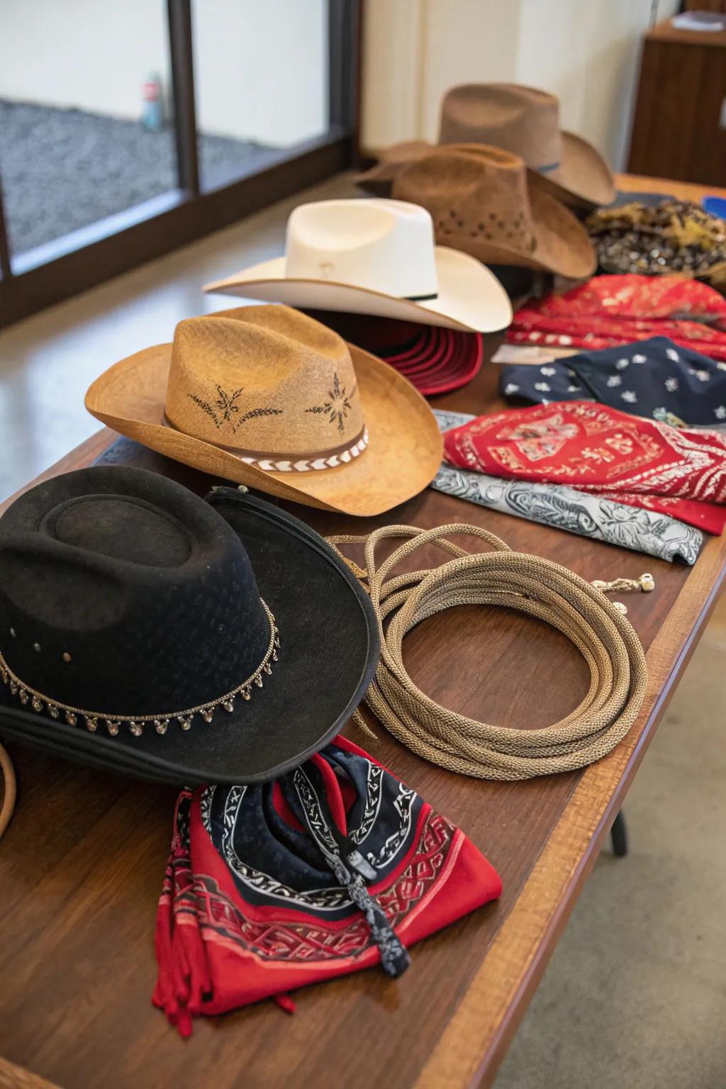 Accessories like hats and bandanas add a playful touch to any cowgirl celebration.