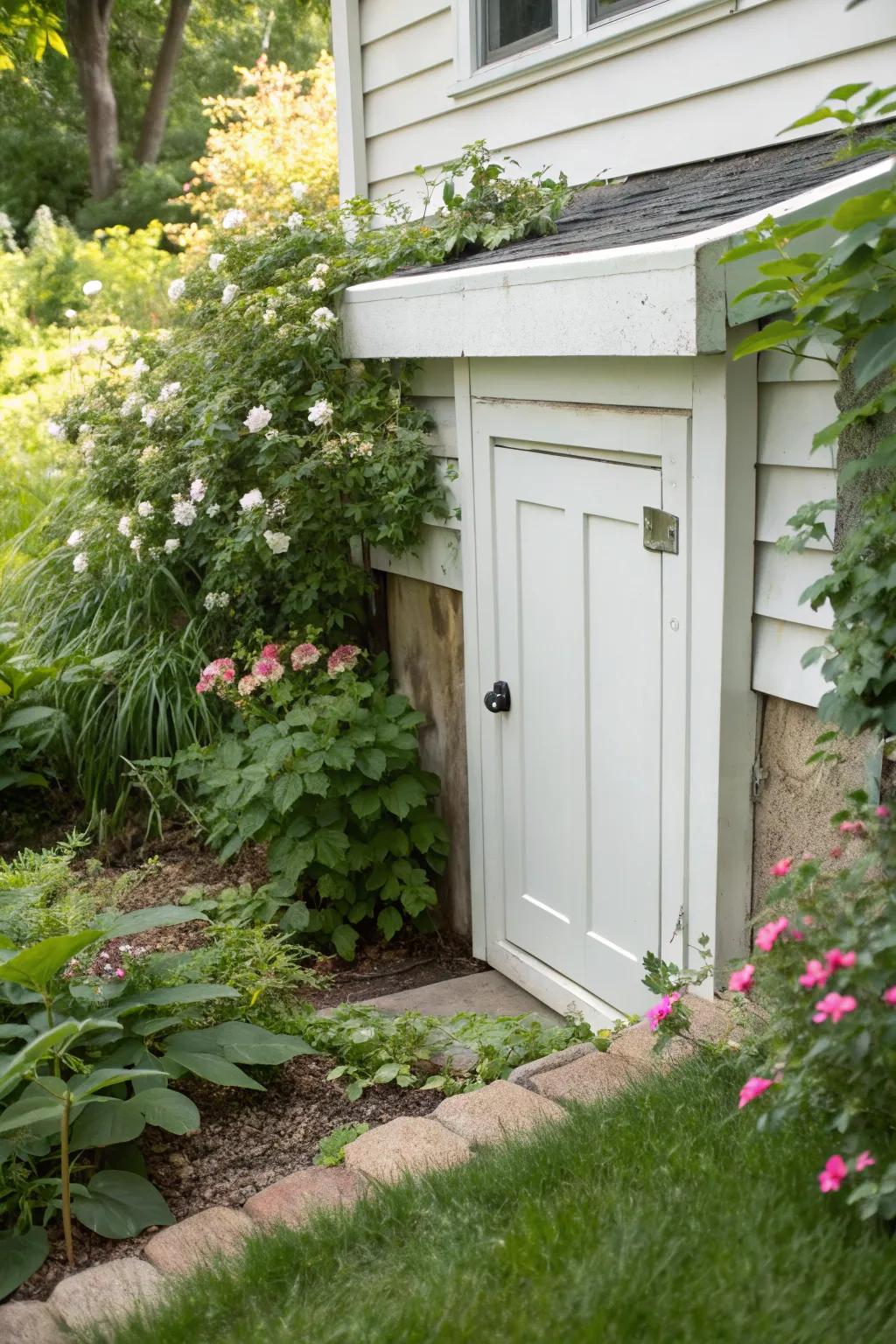 PVC doors offer robust protection and blend seamlessly with garden settings.