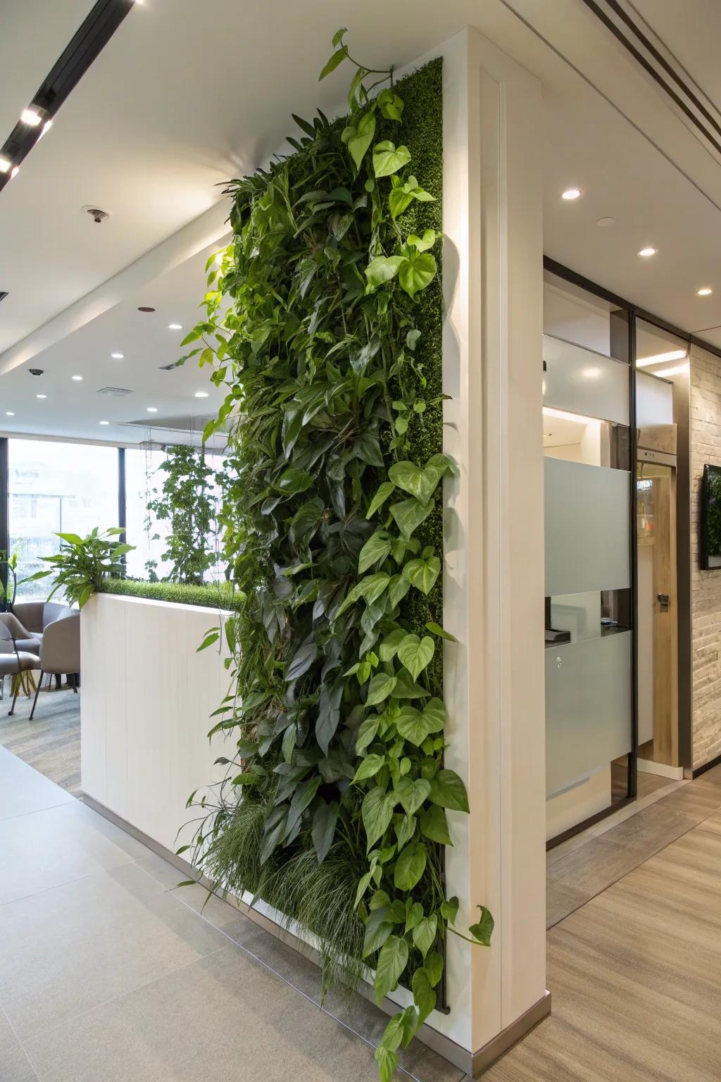 Upright planters transforming walls with greenery.