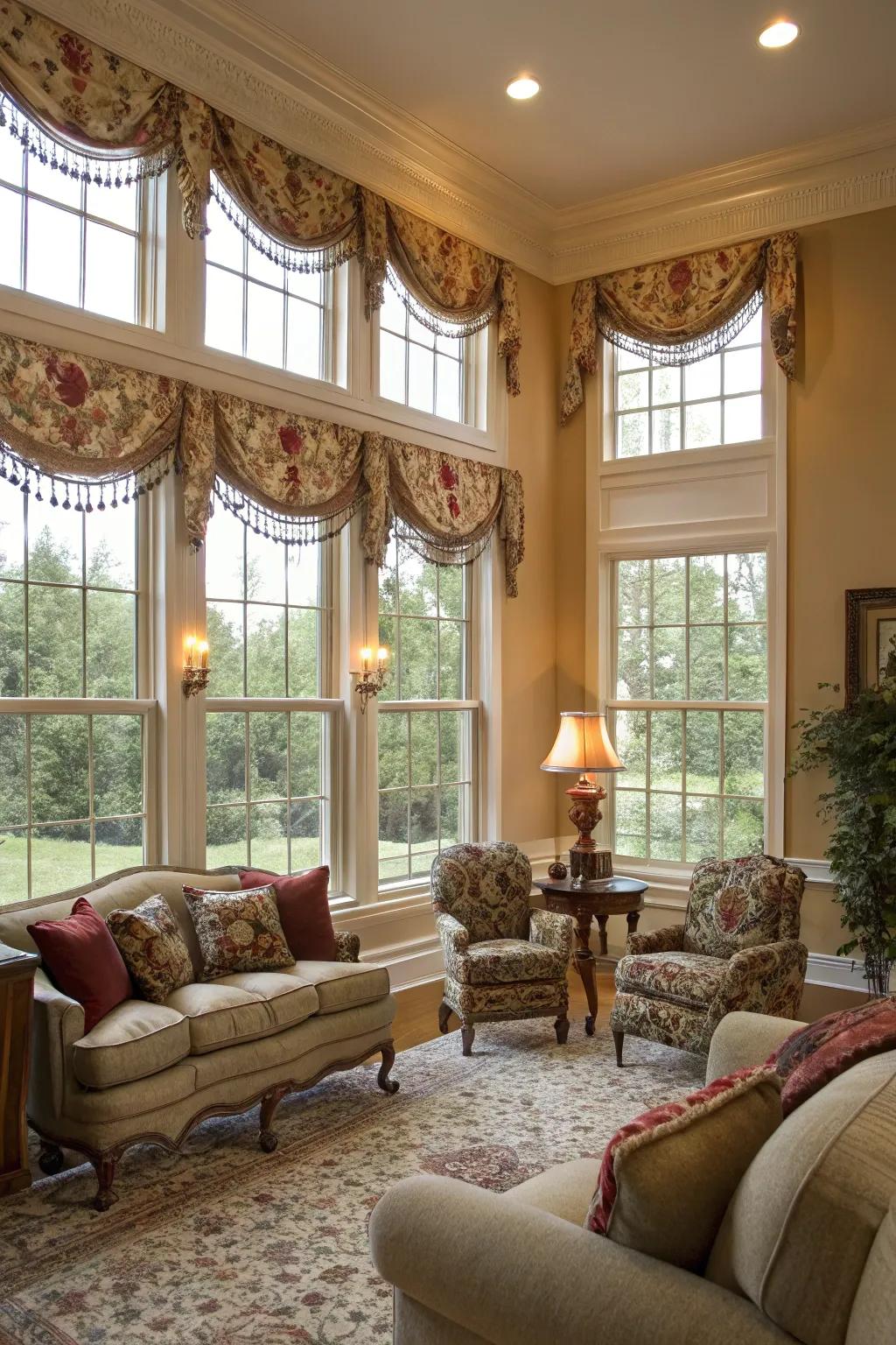 Valances and cornices add a decorative and polished touch to window treatments.