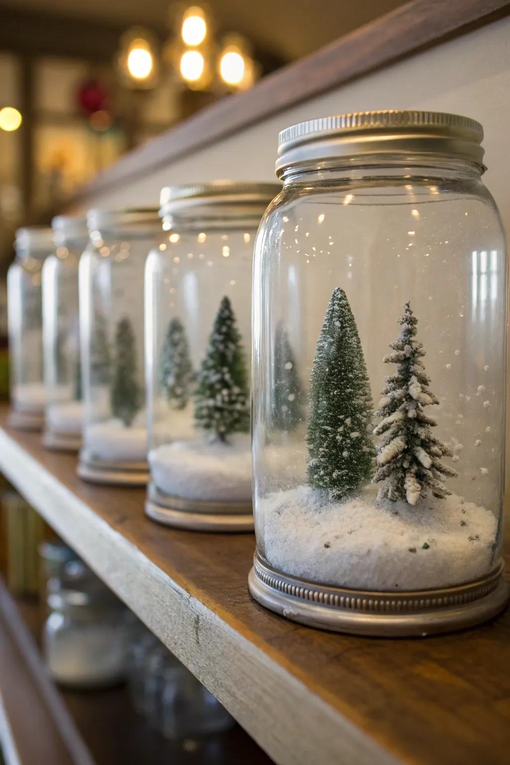 Mason jar snow globes bring a touch of magic to your decor.