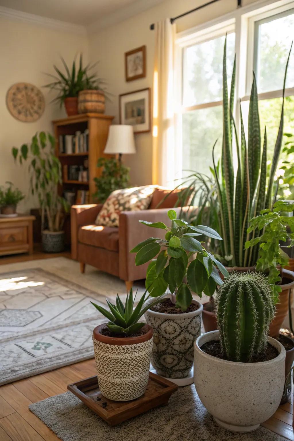 Plant life adding vibrancy to the living space.
