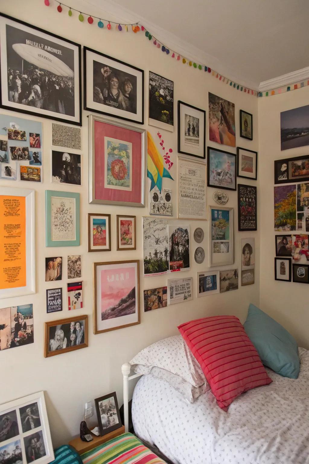 A personalized teen room with decorative wall items.