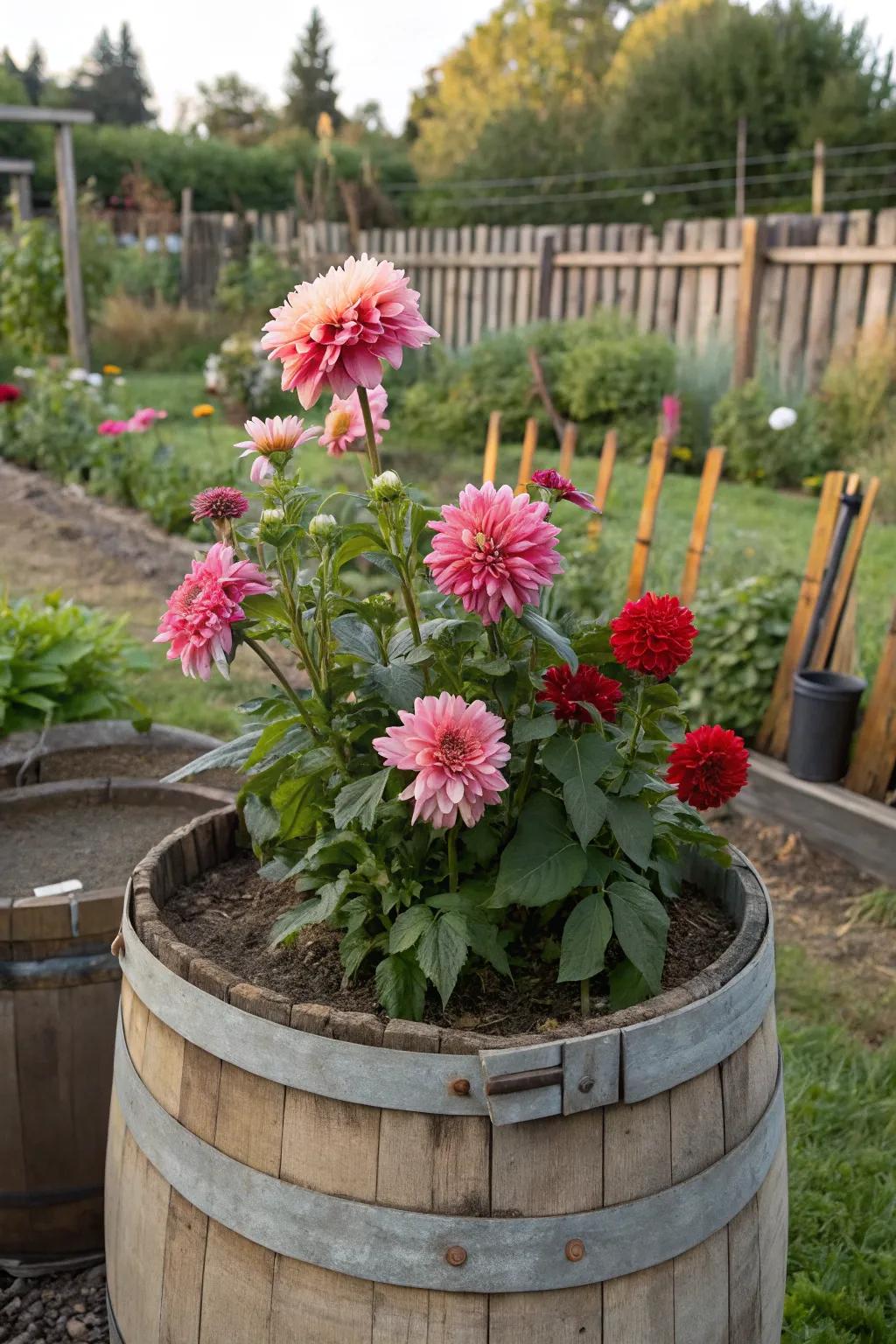 Natural allure with sunburst blooms in a wooden reservoir.