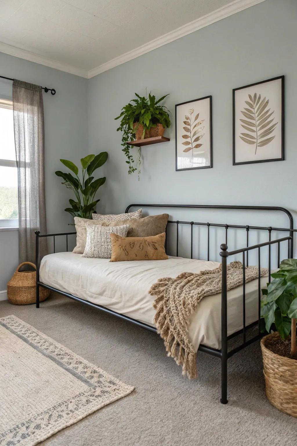 With a minimalist metal-frame daybed, you can enjoy a sense of simplicity.