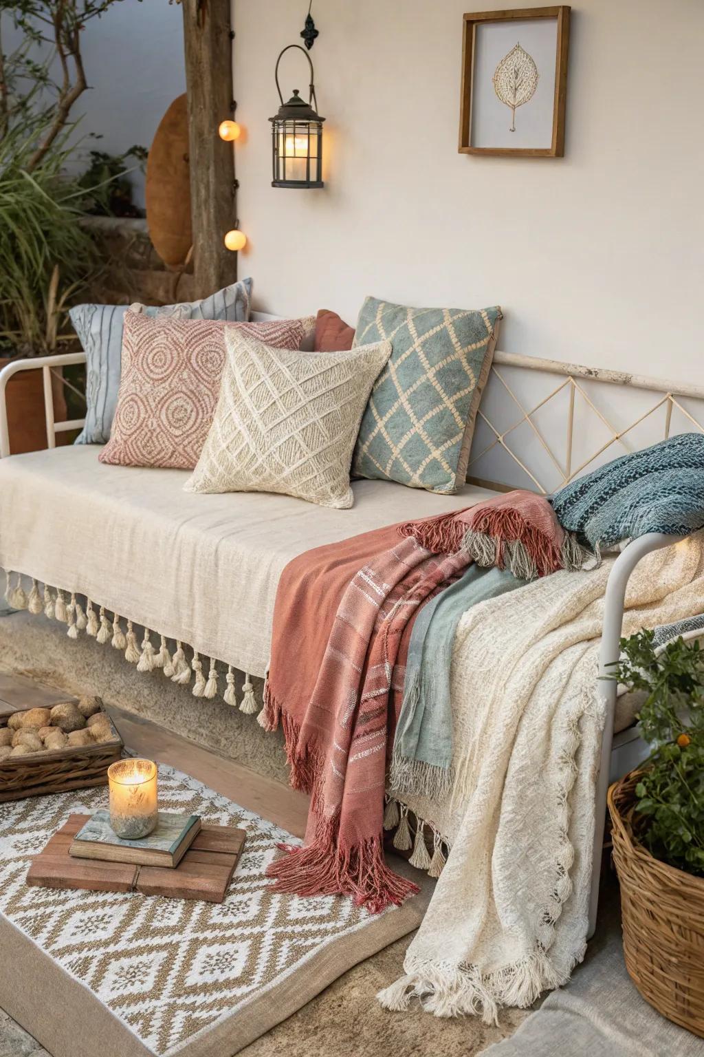 Cozy textiles turn a daybed into a welcoming retreat.