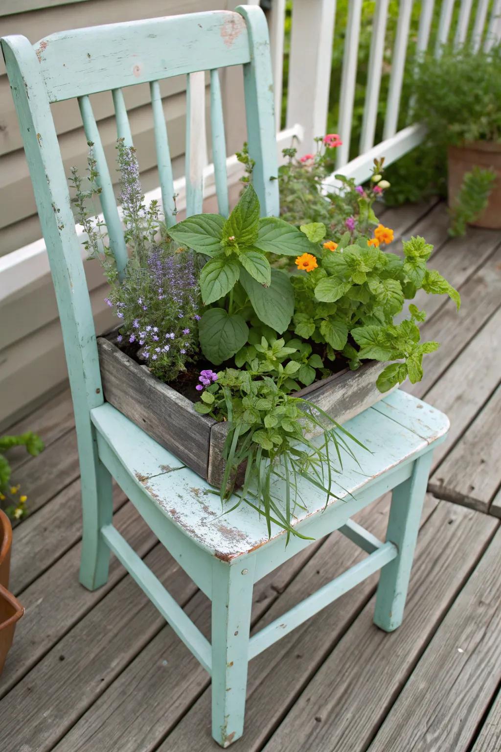 Turn old furniture into one-of-a-kind herb planters.