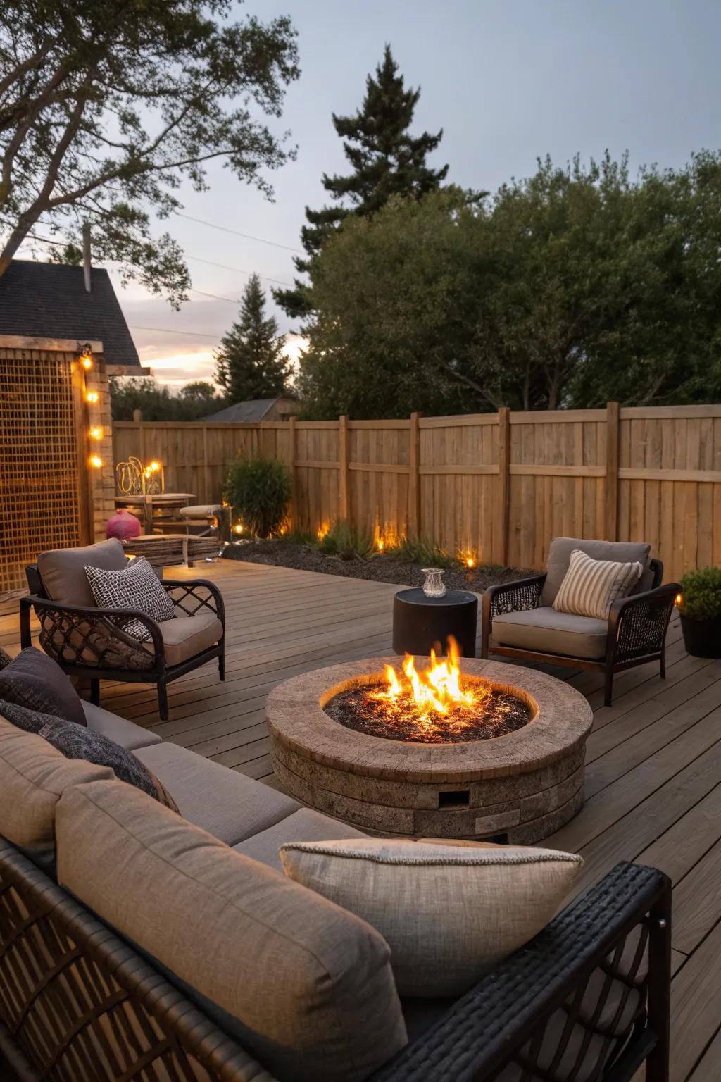 A fire pit brings warmth and fosters conversation.