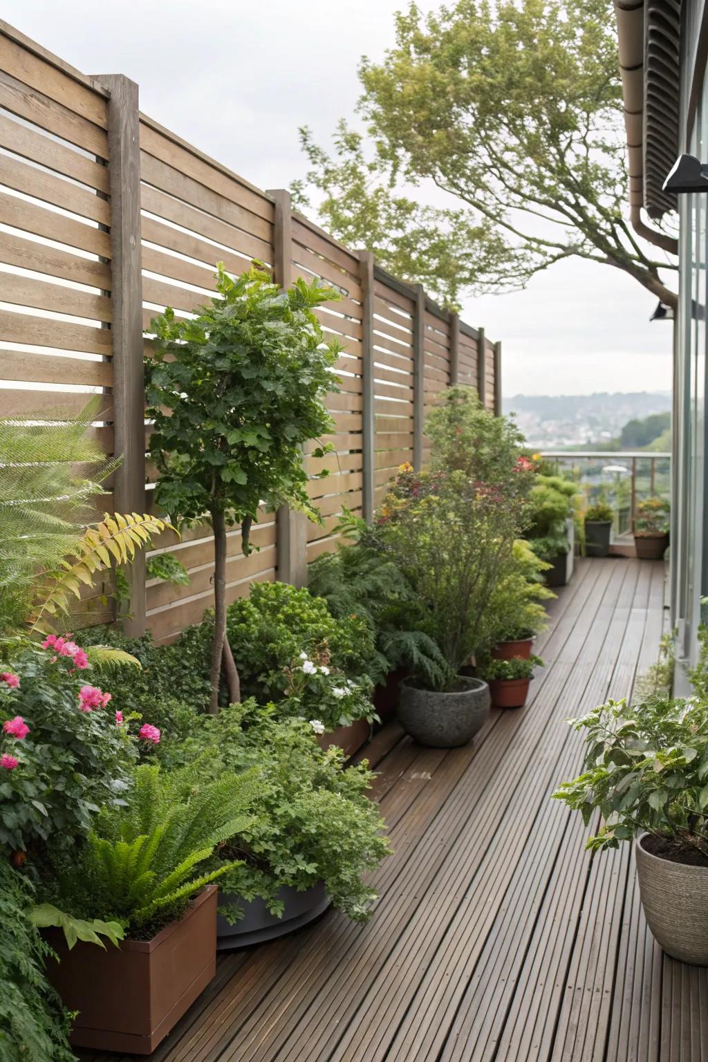 Potted plants boosting privacy and contributing a natural element.