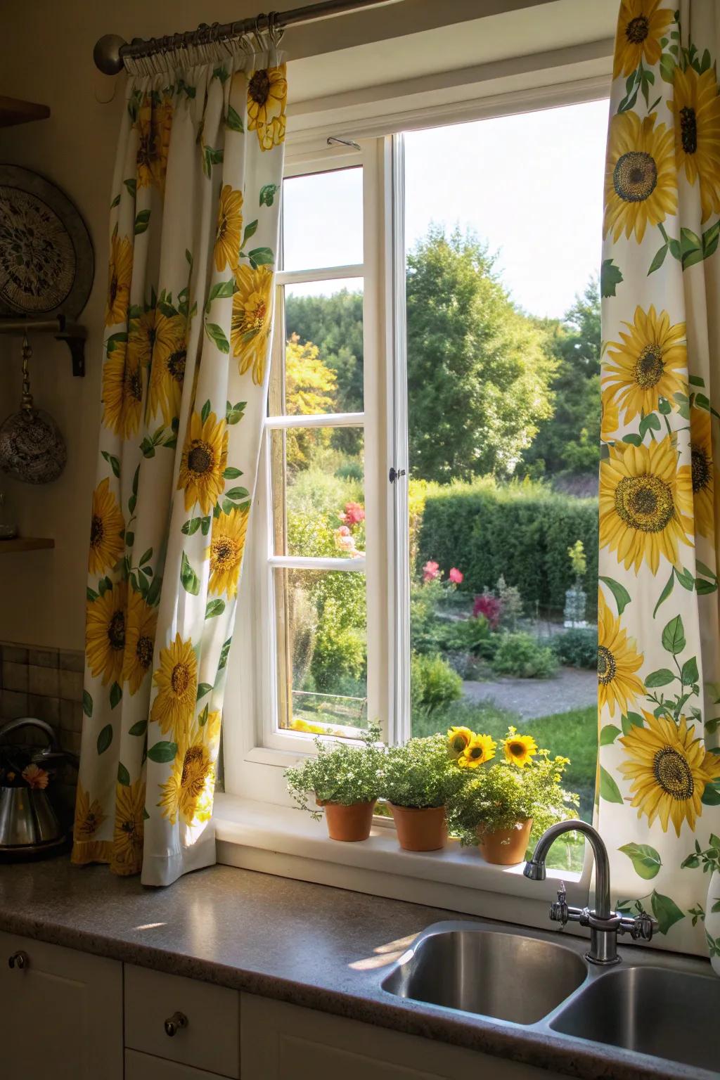 Sunflower curtains have the potential to brighten any room, adding an upbeat element to your design.