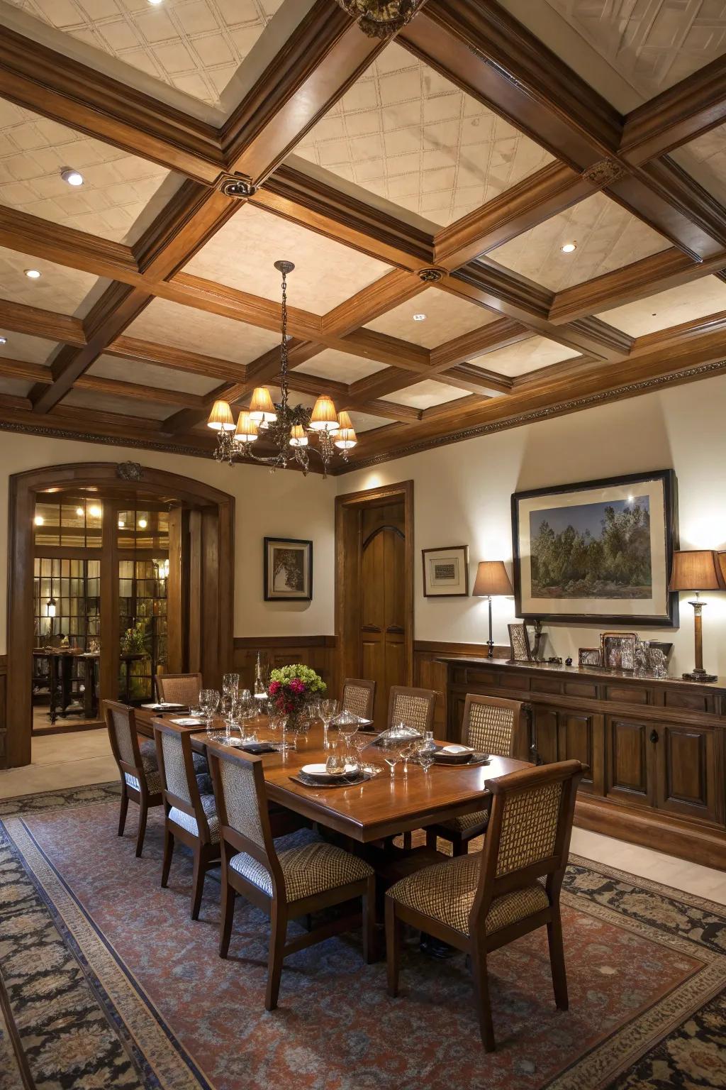 Coffered ceilings with beams bring a touch of elegance to any space.