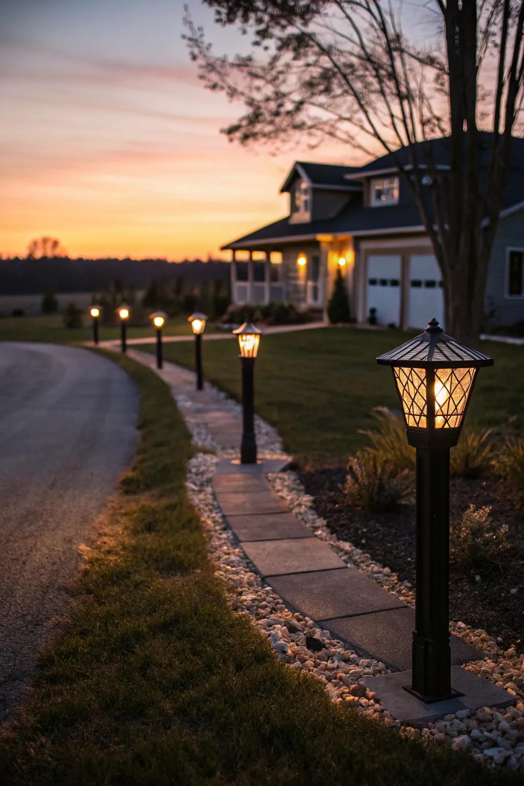 Lighted uprights ensure visibility and enhance your driveway's charm.