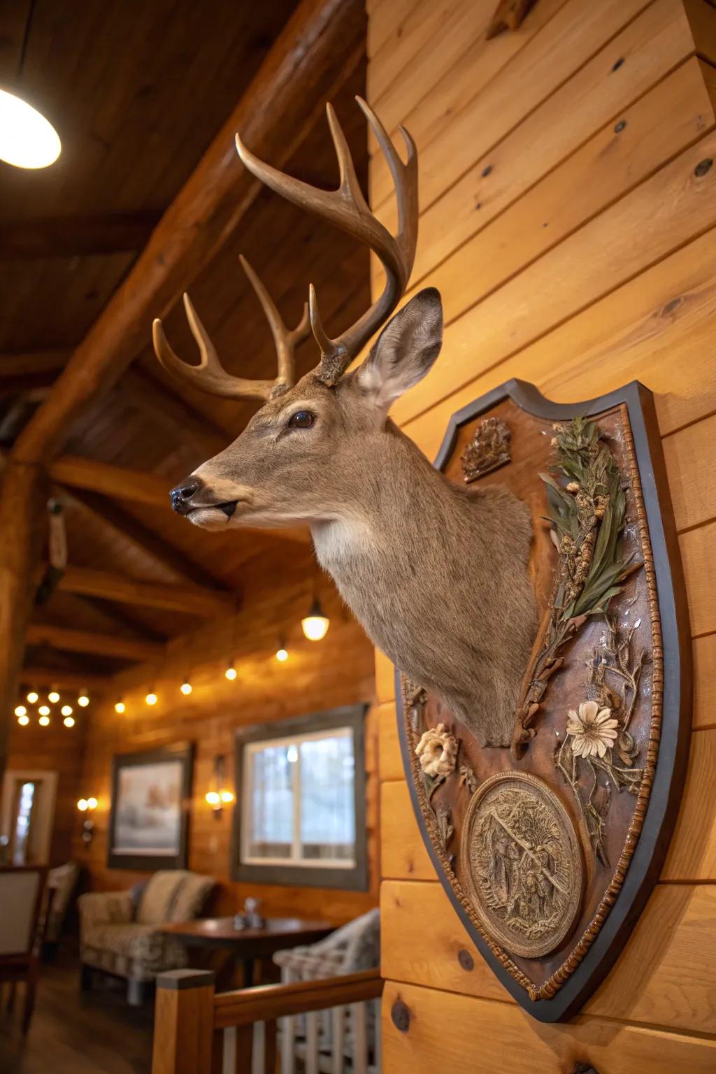 An animal head on a custom, handcrafted base.