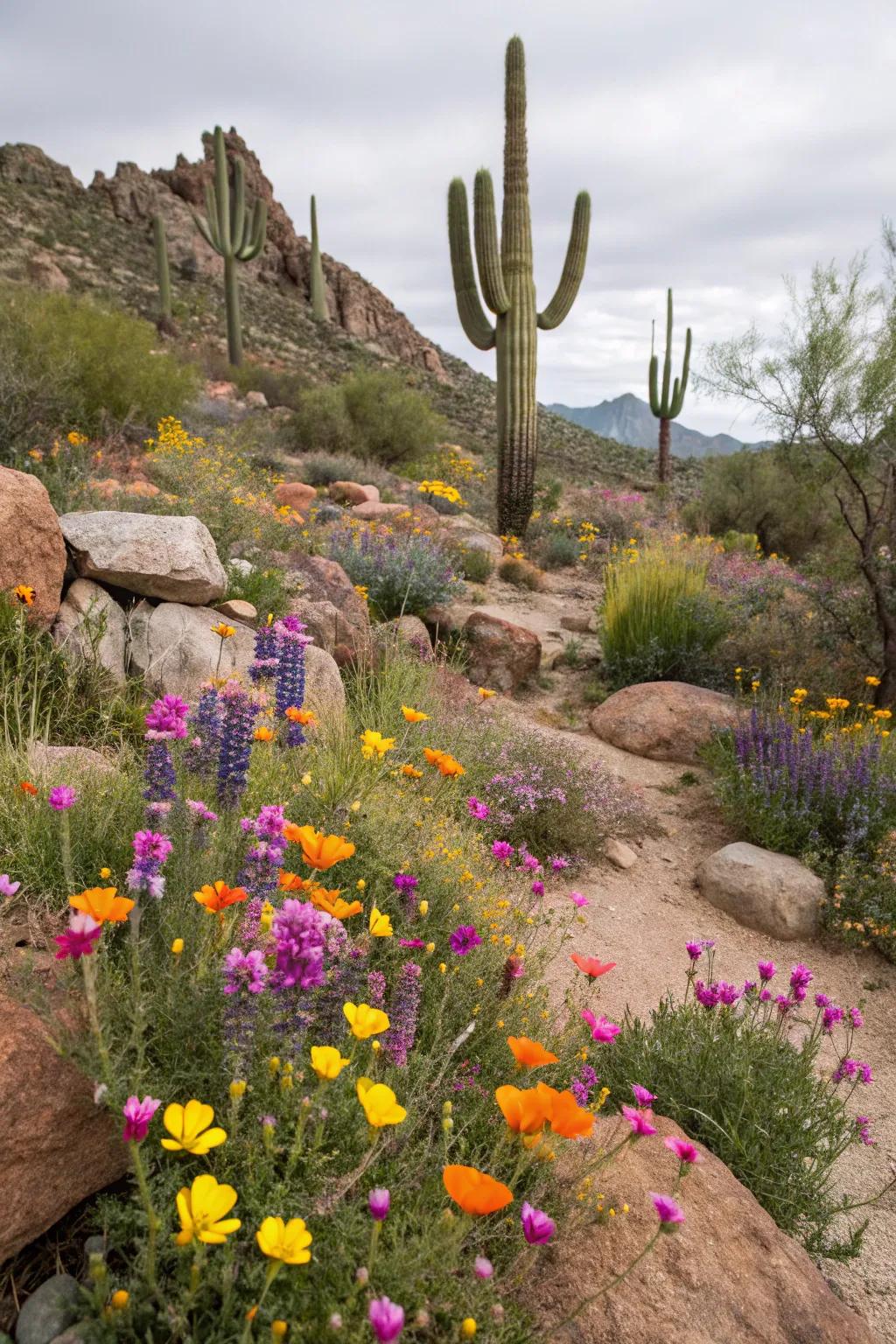 Vibrant desert flowers adding a splash of color to the arid landscape.