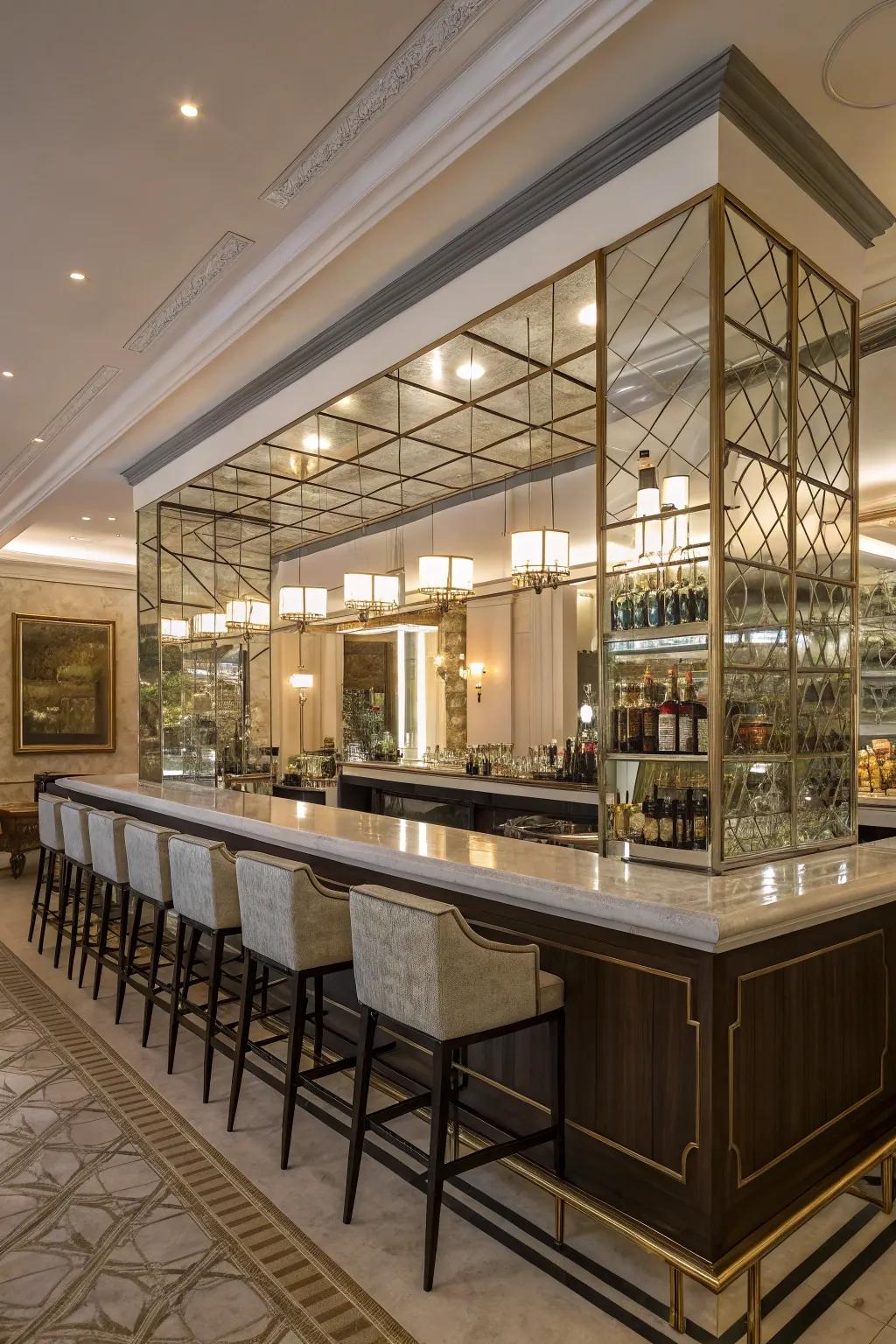 Mirrored backdrops create the illusion of extra space and light.