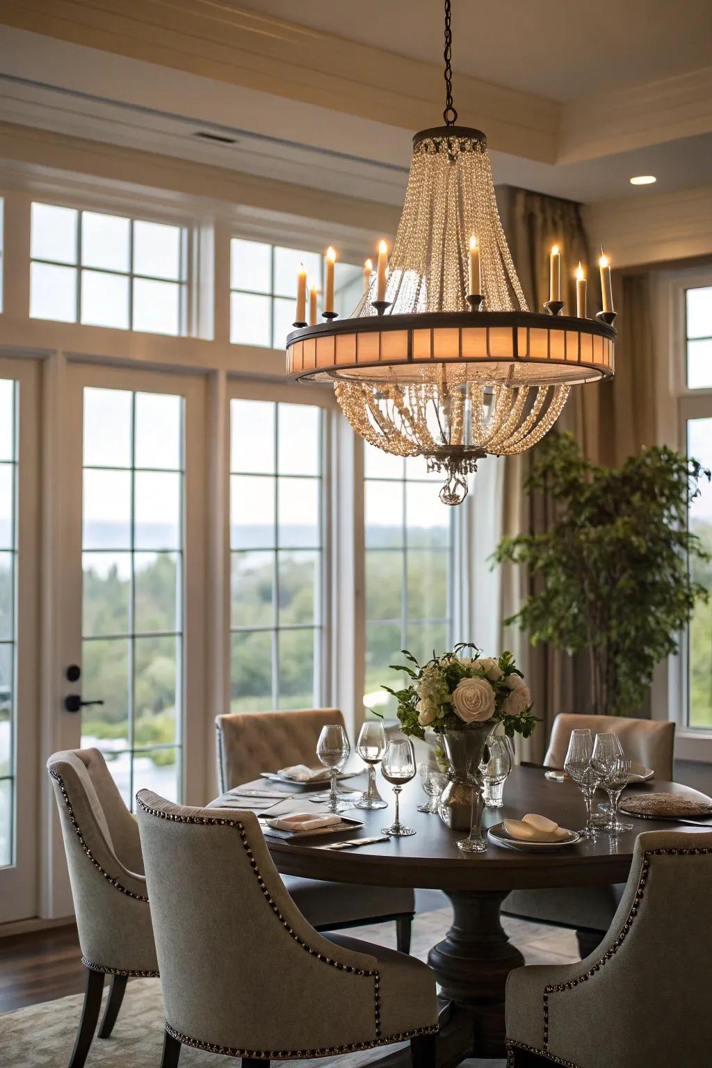Chandeliers introduce an element of sophistication and beautifully complement window designs.