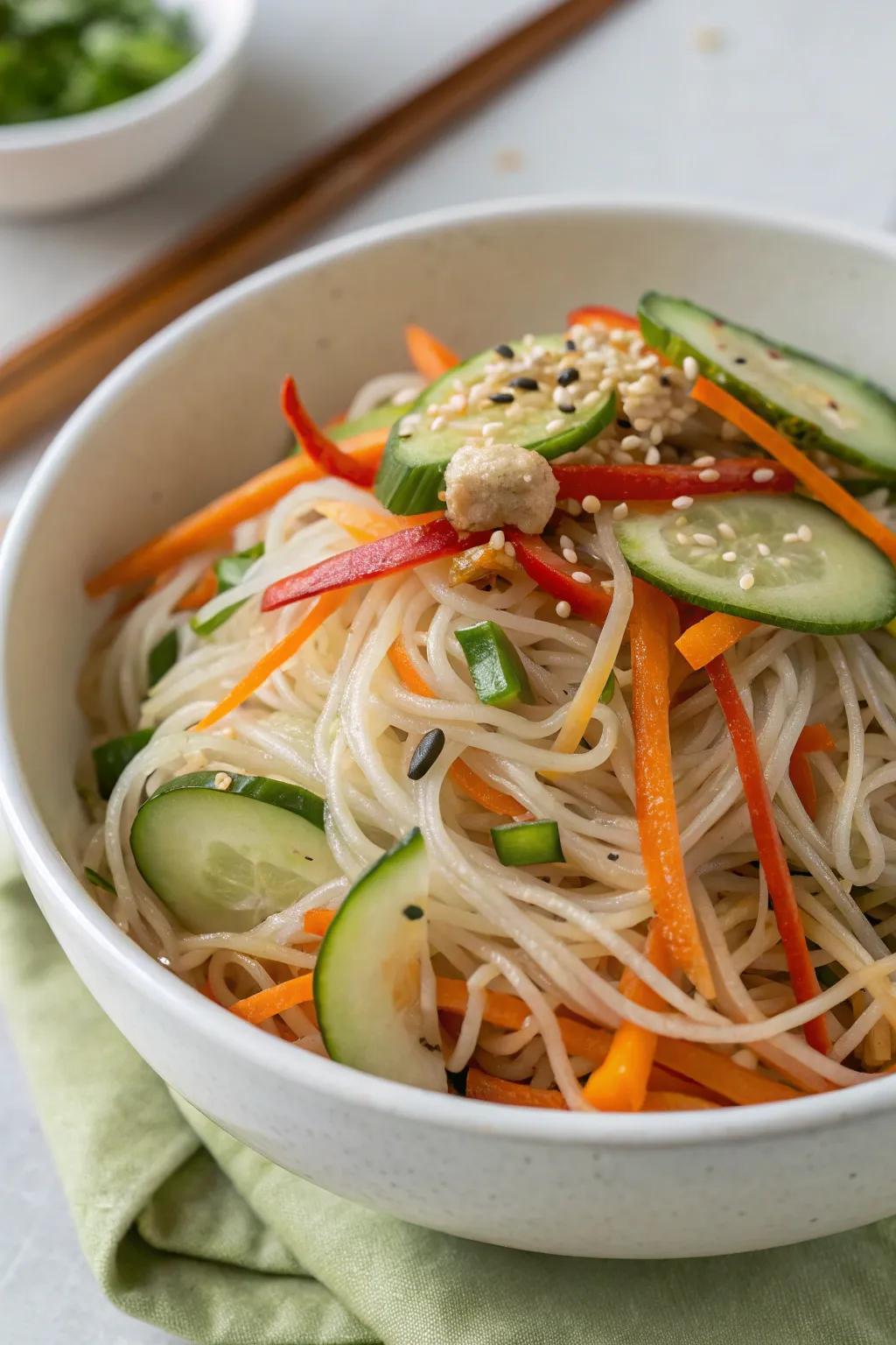 This vibrant cold noodle salad brings a touch of Asia to your summer table.