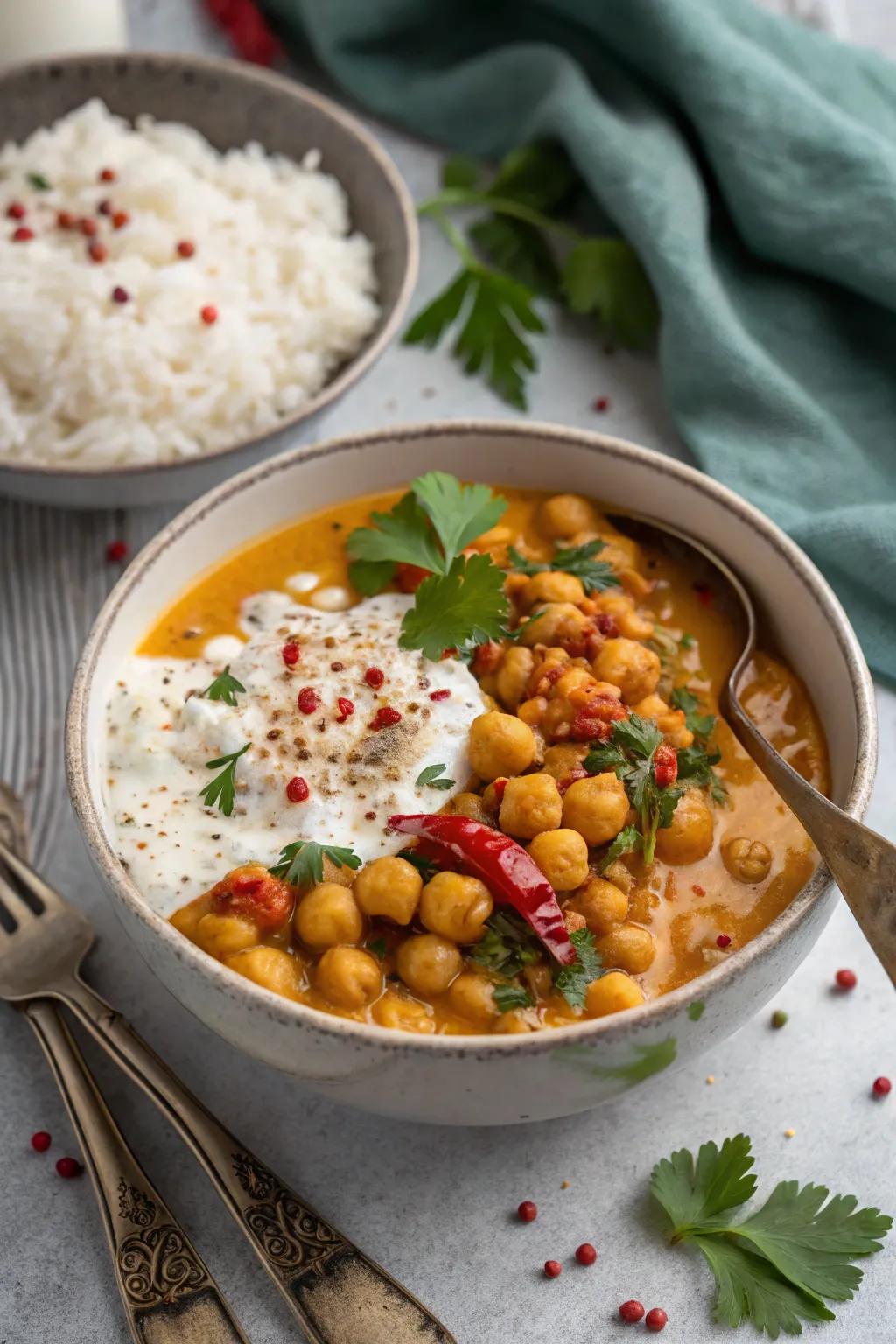 Legume curry with rice, a flavorful plant-based dish.