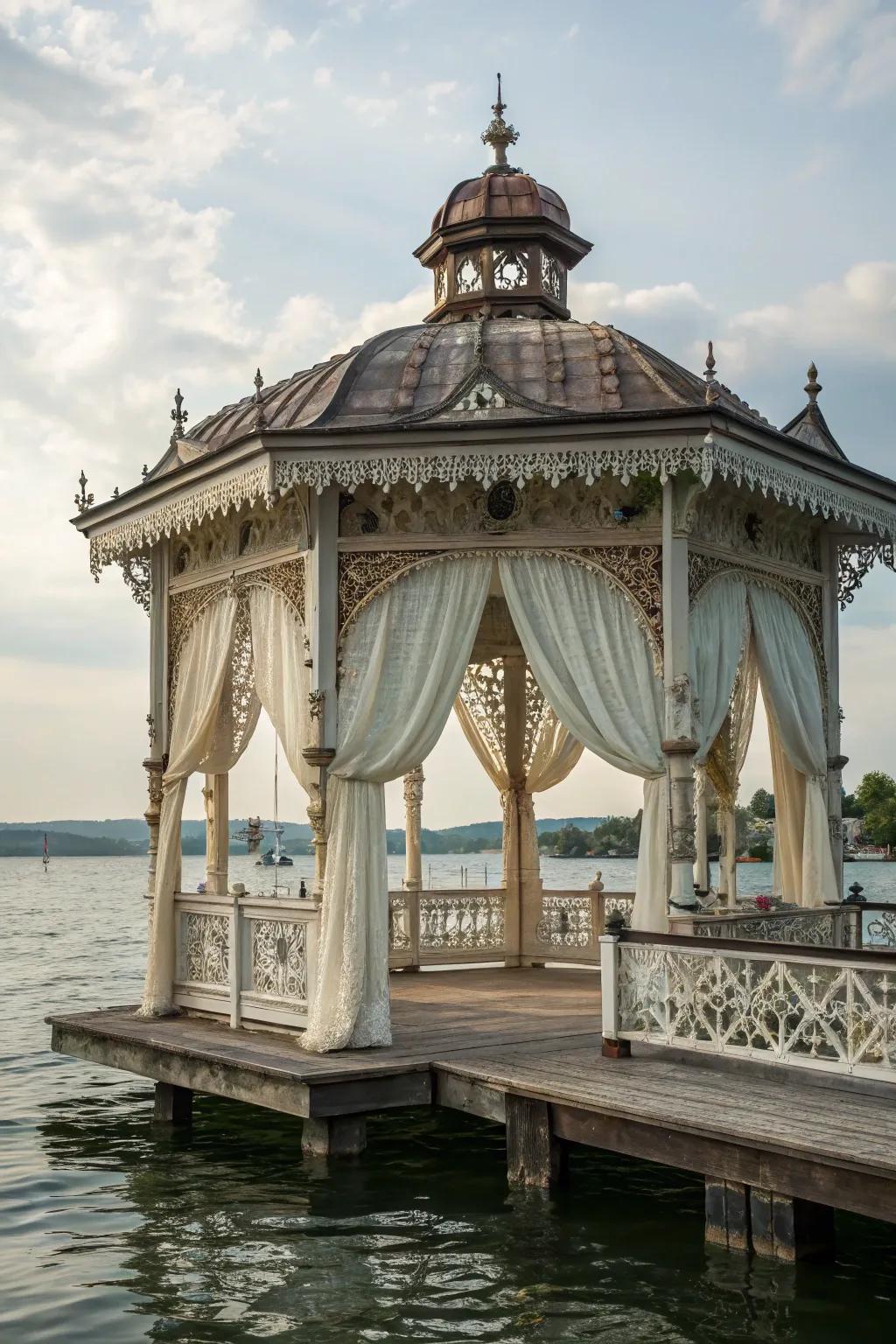 Victorian sophistication transforms a dock into an extravagant outdoor lounge.